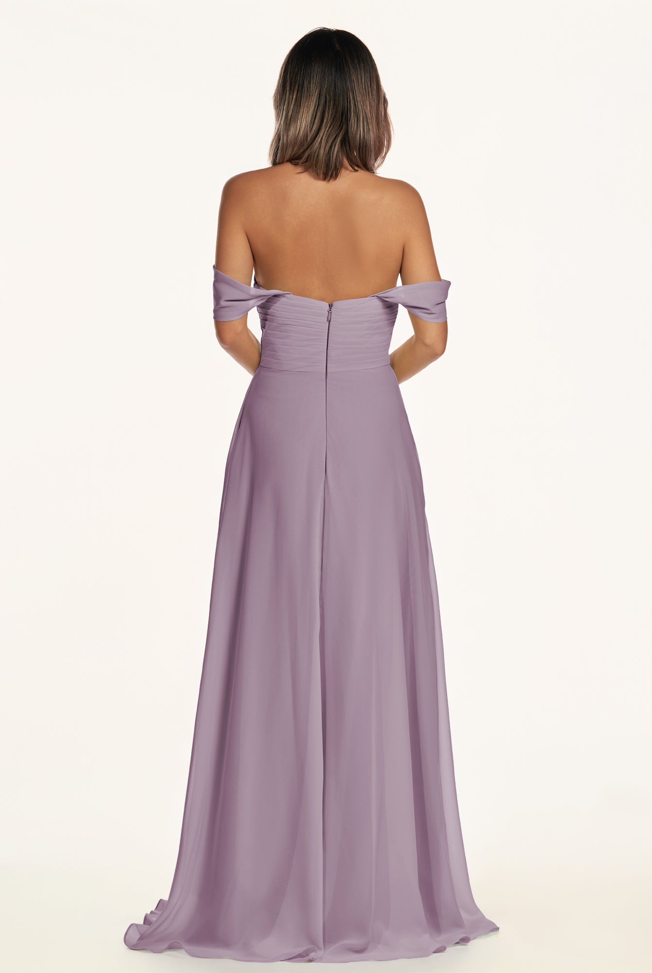 KissDress-Breona Dusk A Line Chiffon Off the Shoulder Twisted Long Bridesmaid Dress