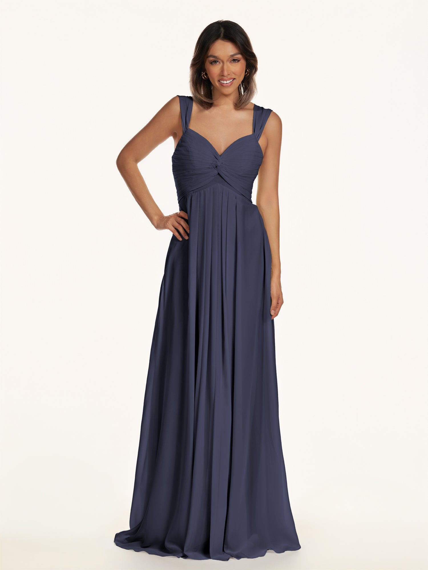 KissDress-Breona Dusk Blue A Line Chiffon Off the Shoulder Twisted Long Bridesmaid Dress