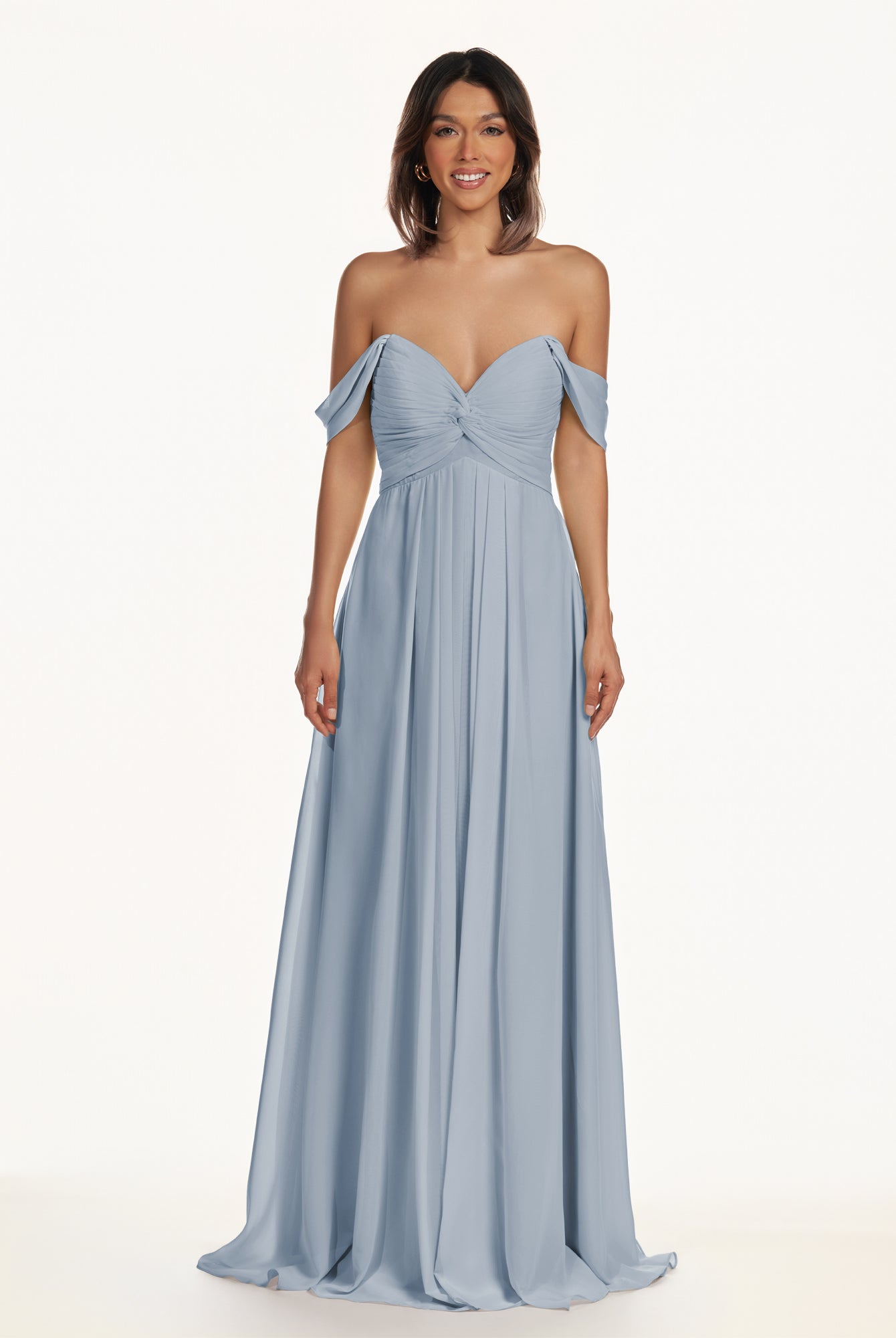 KissDress-Breona Dusty Blue A Line Chiffon Off the Shoulder Twisted Long Bridesmaid Dress