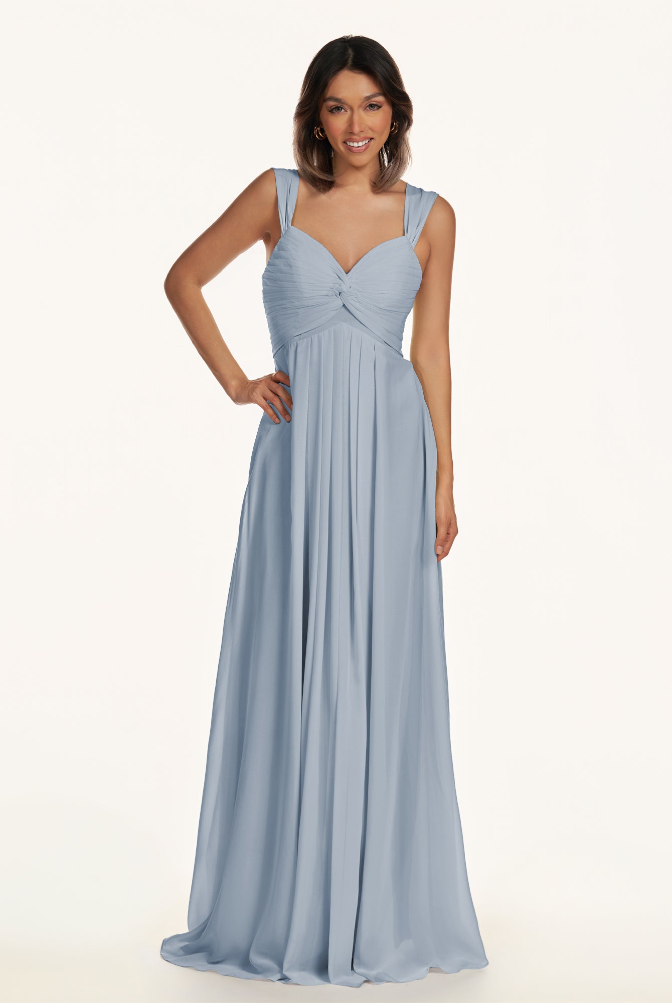 KissDress-Breona Dusty Blue A Line Chiffon Off the Shoulder Twisted Long Bridesmaid Dress