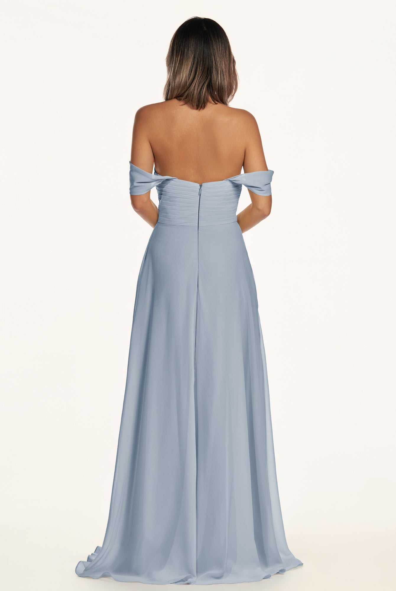 KissDress-Breona Dusty Blue A Line Chiffon Off the Shoulder Twisted Long Bridesmaid Dress