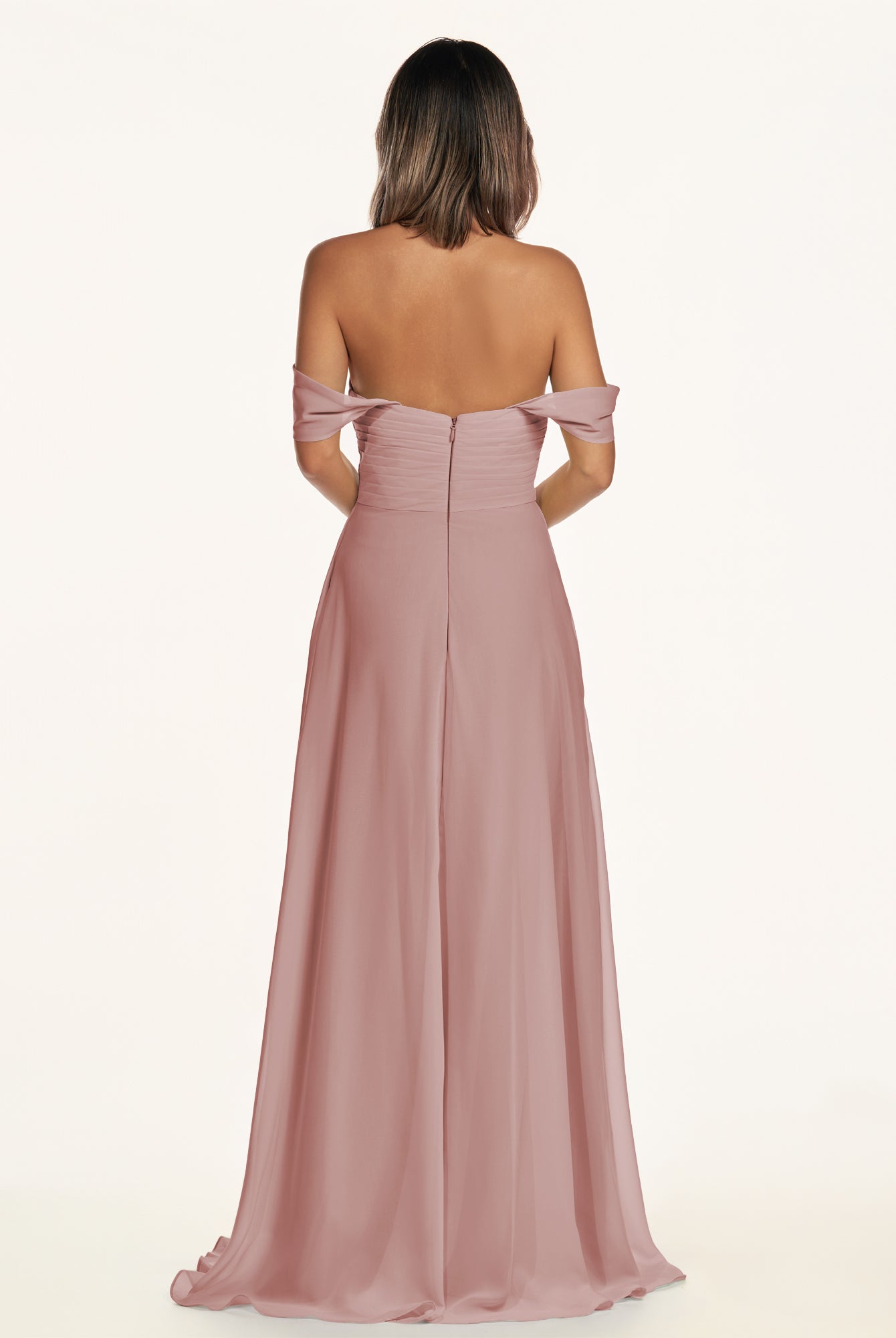 KissDress-Breona Dusty Rose A Line Chiffon Off the Shoulder Twisted Long Bridesmaid Dress