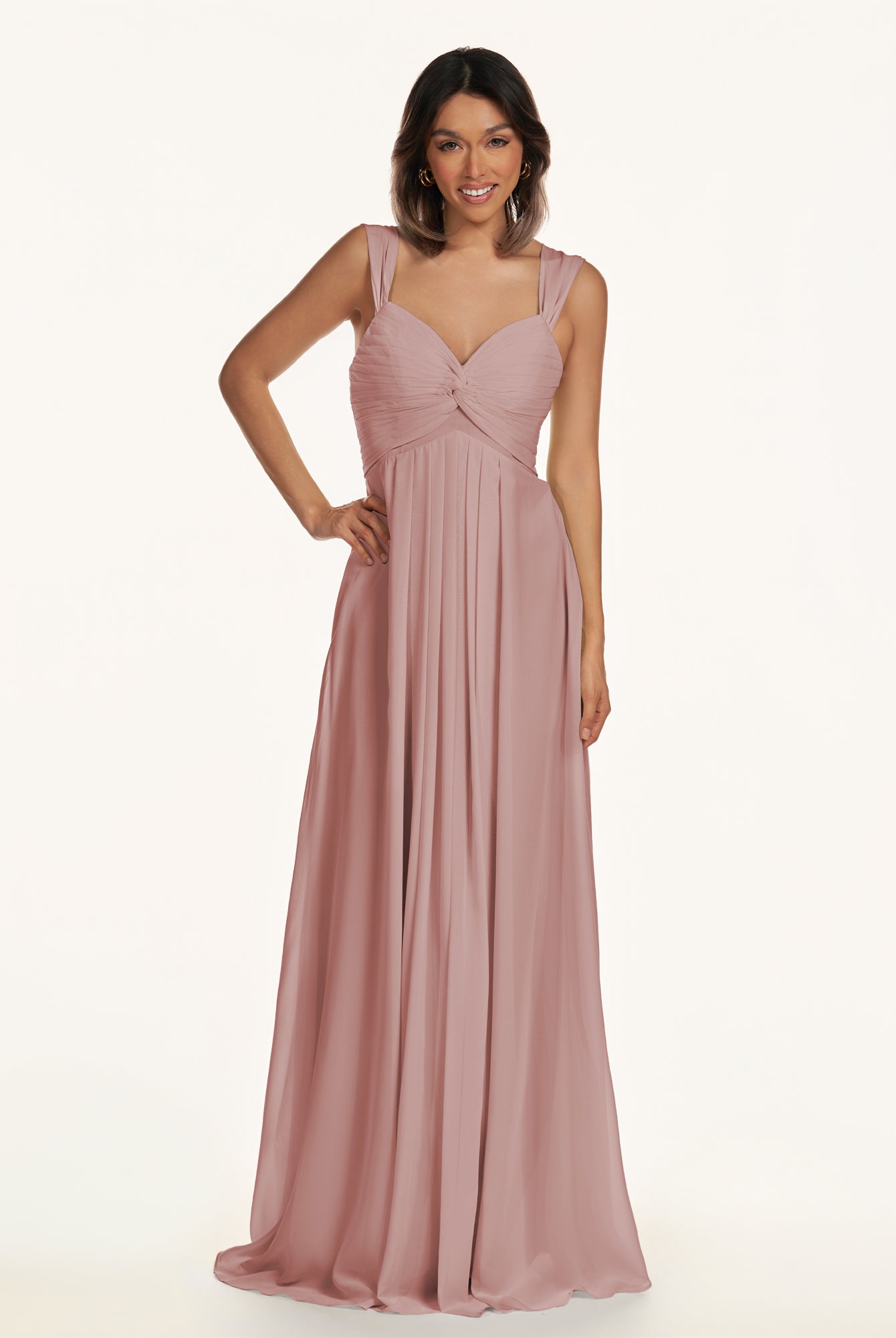 KissDress-Breona Dusty Rose A Line Chiffon Off the Shoulder Twisted Long Bridesmaid Dress