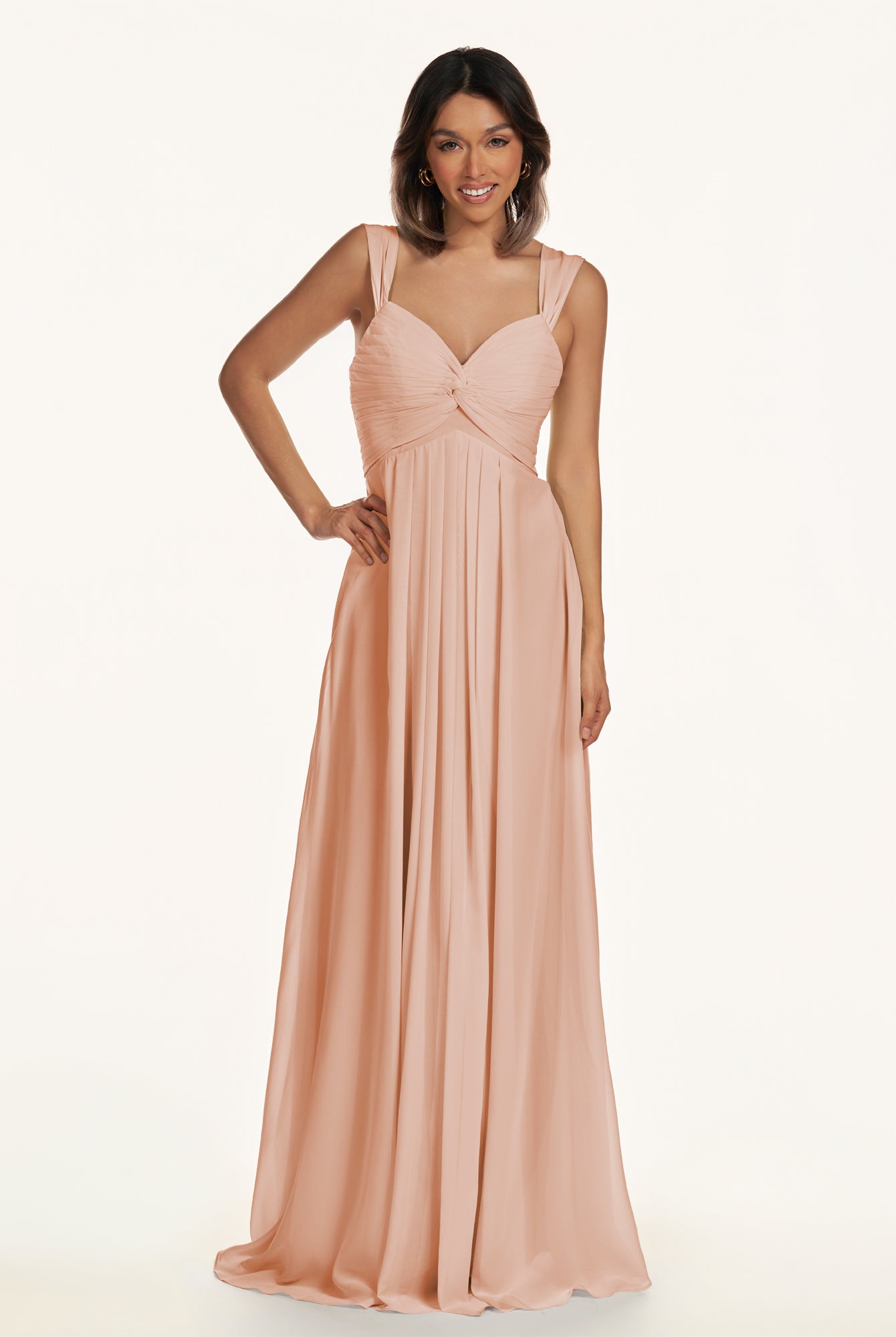 KissDress-Breona English Rose A Line Chiffon Off the Shoulder Twisted Long Bridesmaid Dress