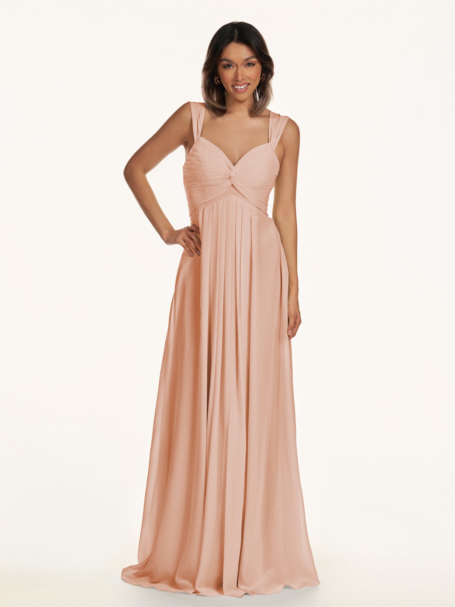 KissDress-Breona English Rose A Line Chiffon Off the Shoulder Twisted Long Bridesmaid Dress