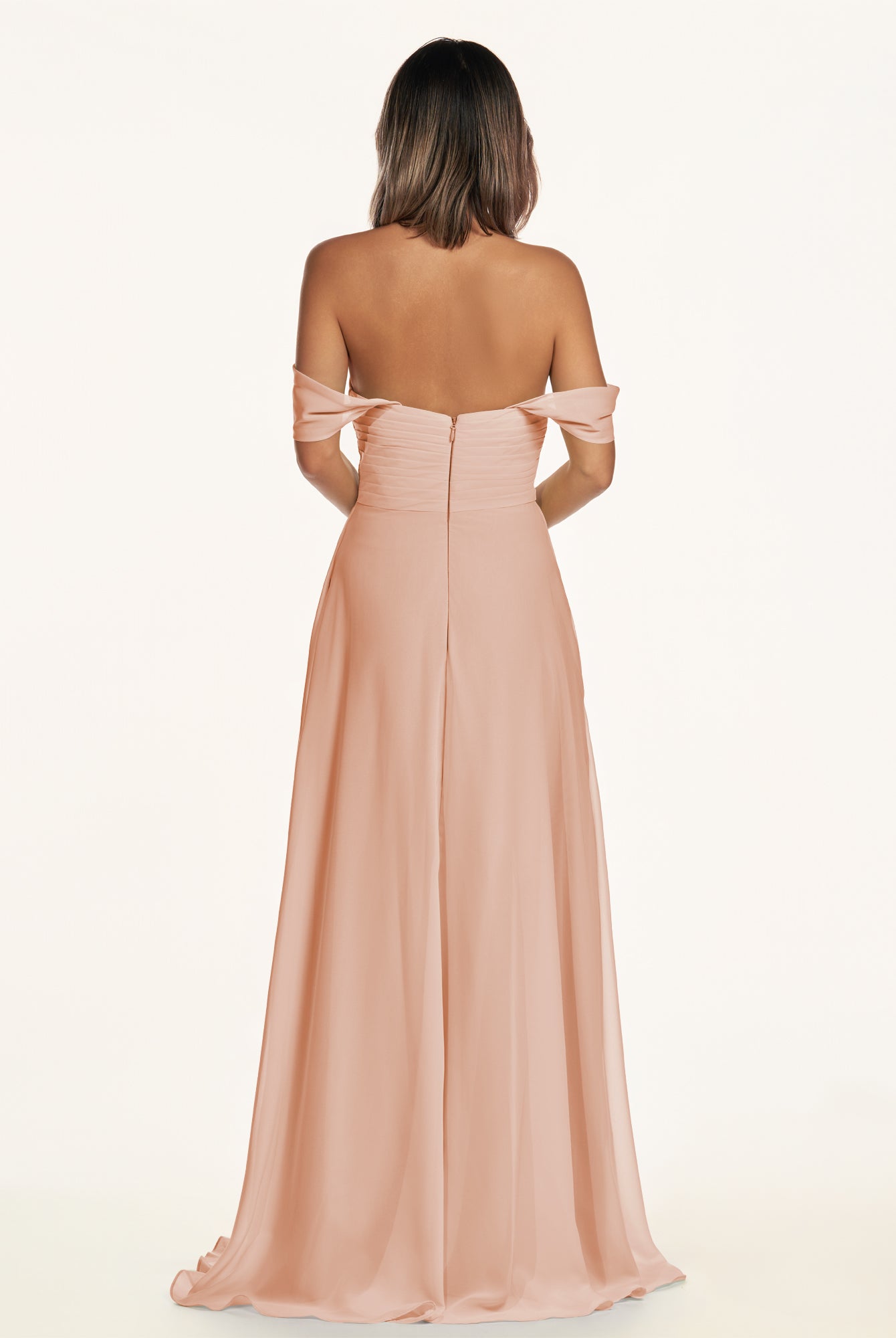 KissDress-Breona English Rose A Line Chiffon Off the Shoulder Twisted Long Bridesmaid Dress