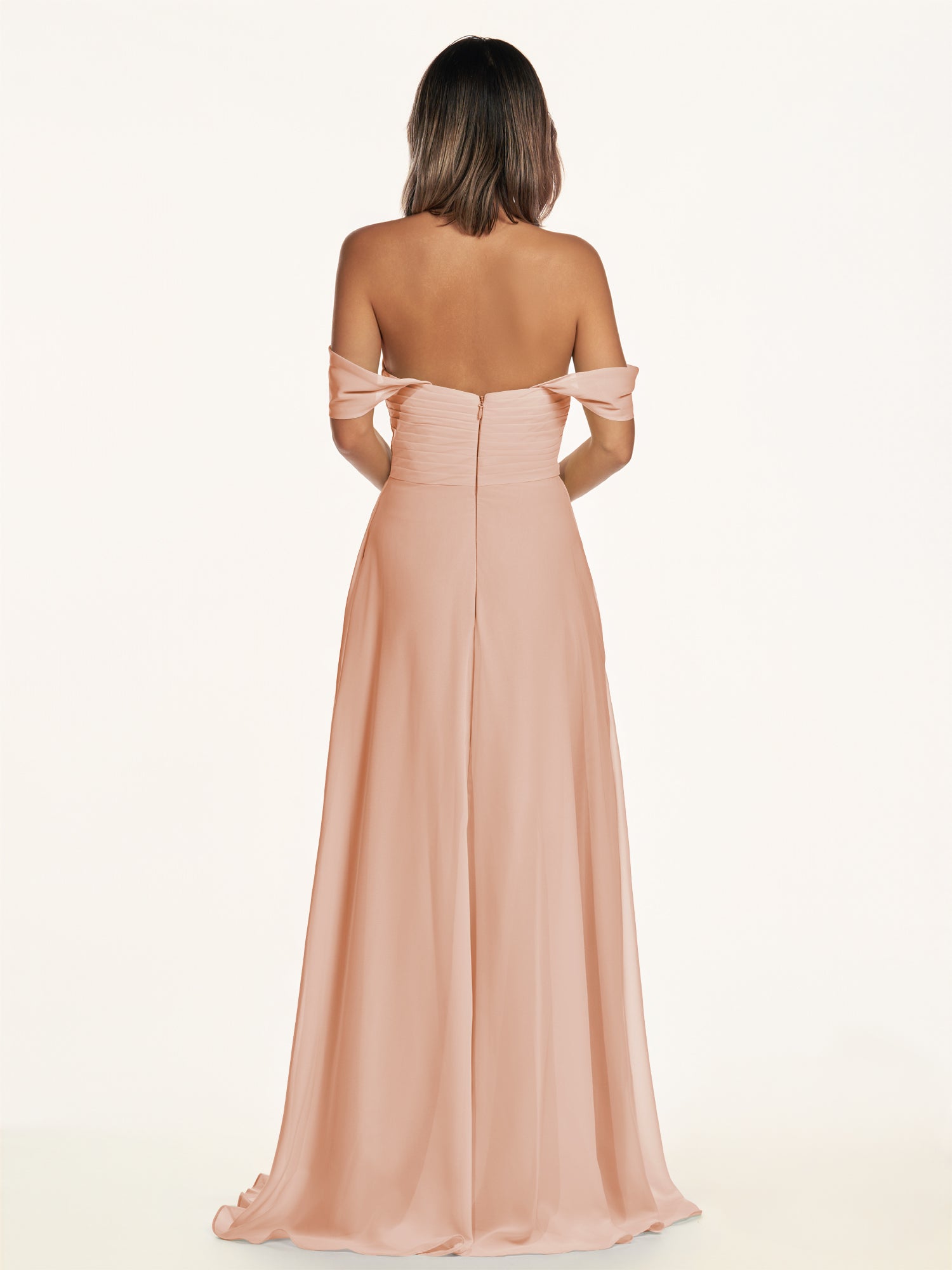 KissDress-Breona English Rose A Line Chiffon Off the Shoulder Twisted Long Bridesmaid Dress