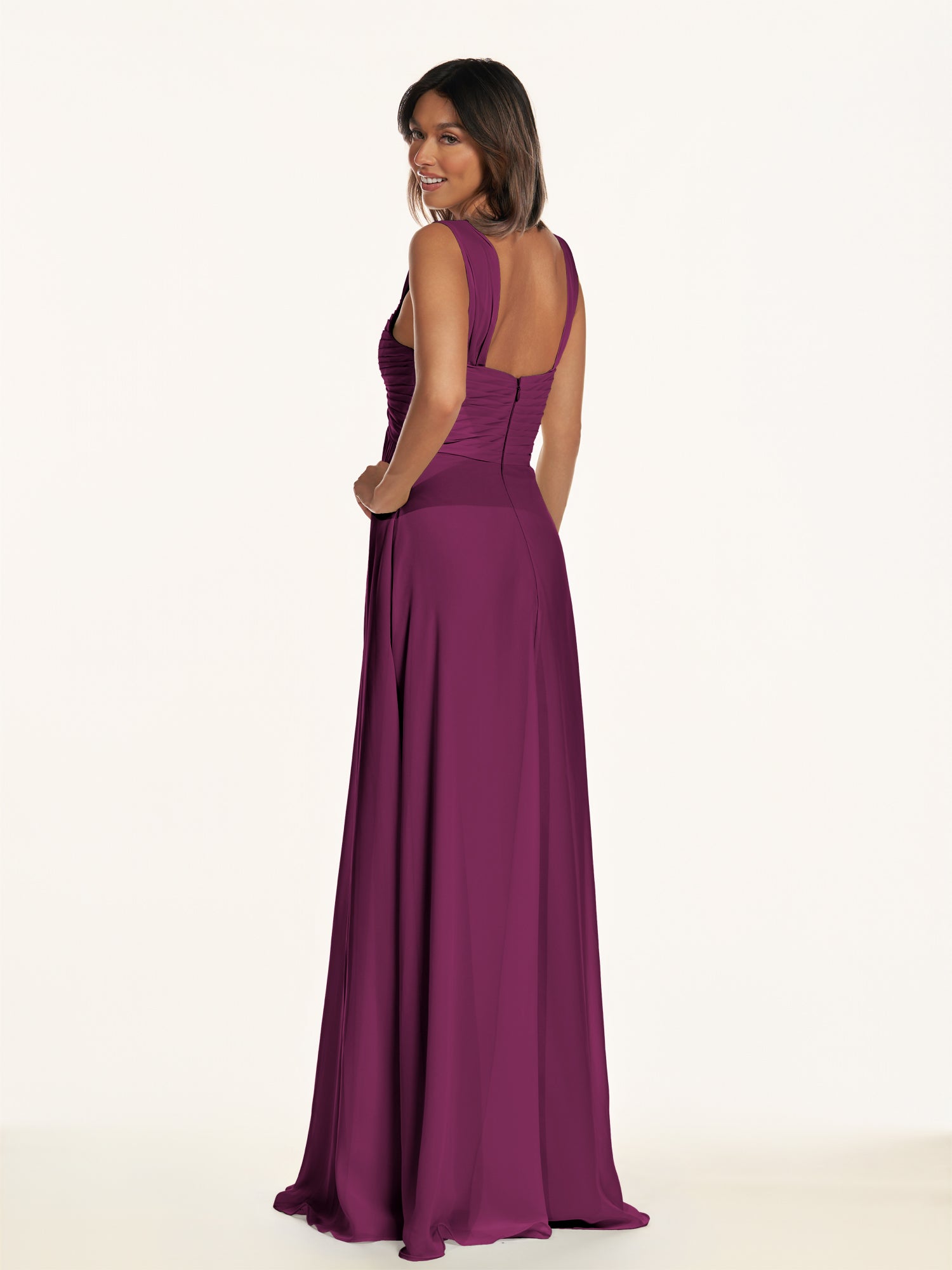 KissDress-Breona Fig A Line Chiffon Off the Shoulder Twisted Long Bridesmaid Dress