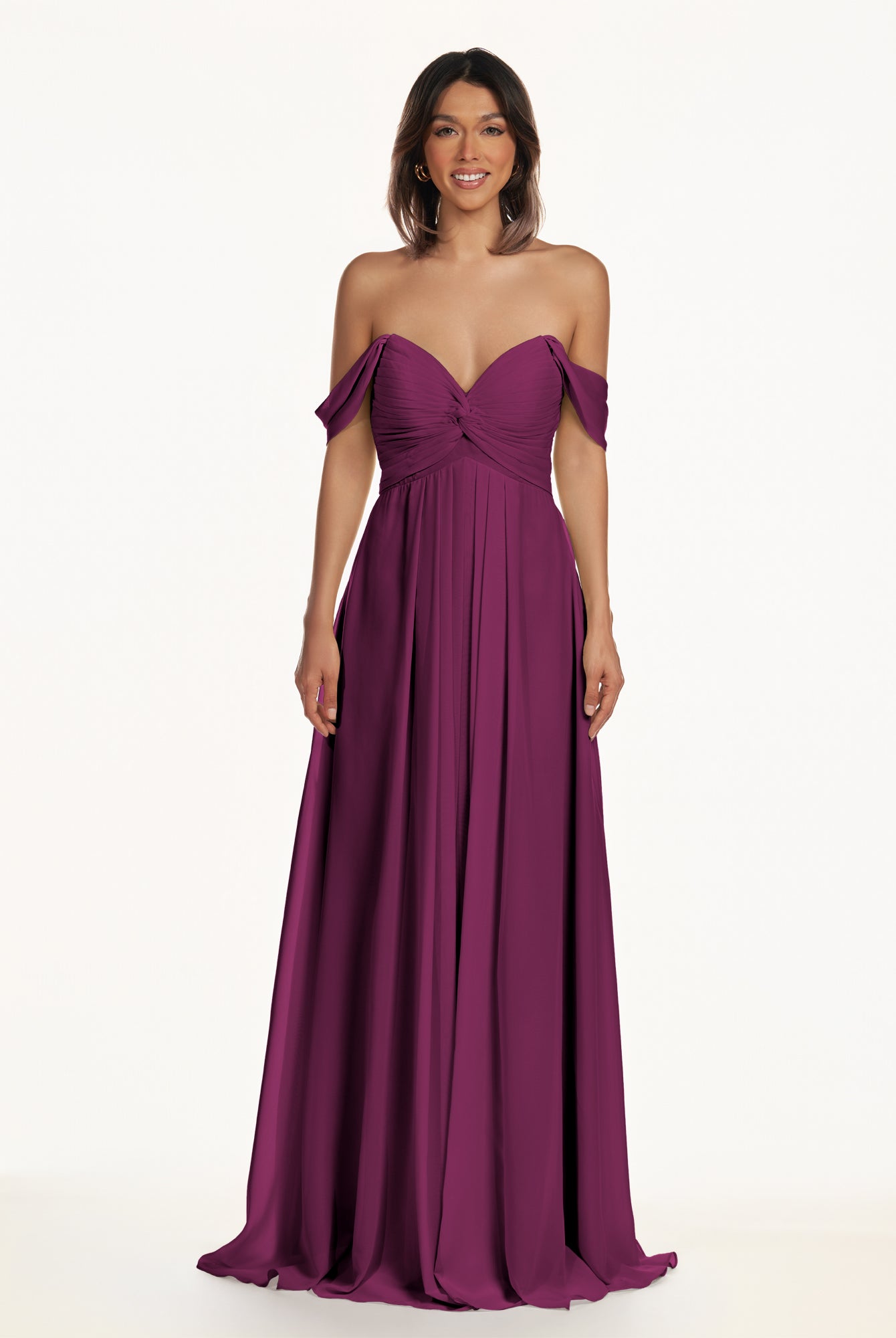 KissDress-Breona Fig A Line Chiffon Off the Shoulder Twisted Long Bridesmaid Dress