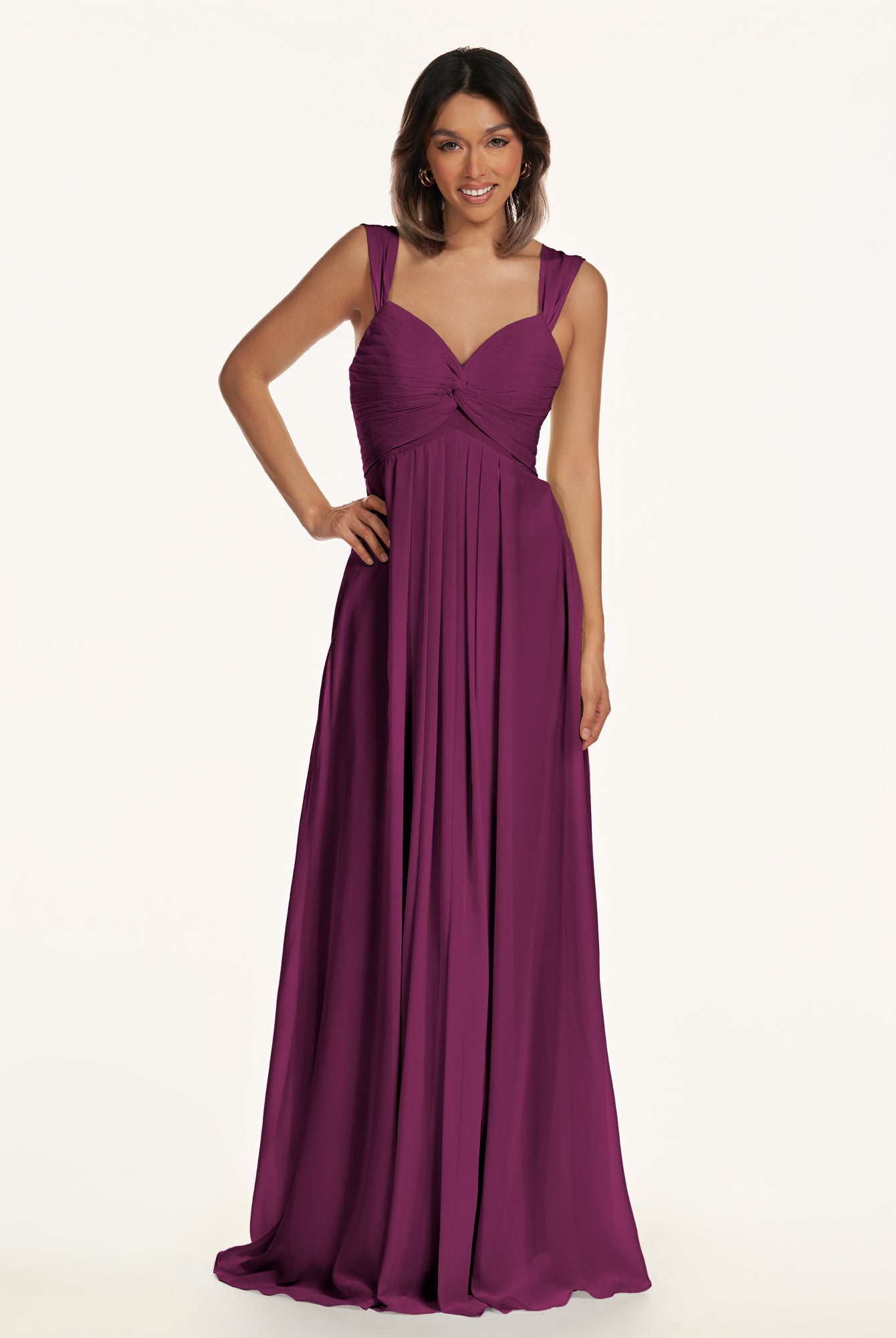 KissDress-Breona Fig A Line Chiffon Off the Shoulder Twisted Long Bridesmaid Dress