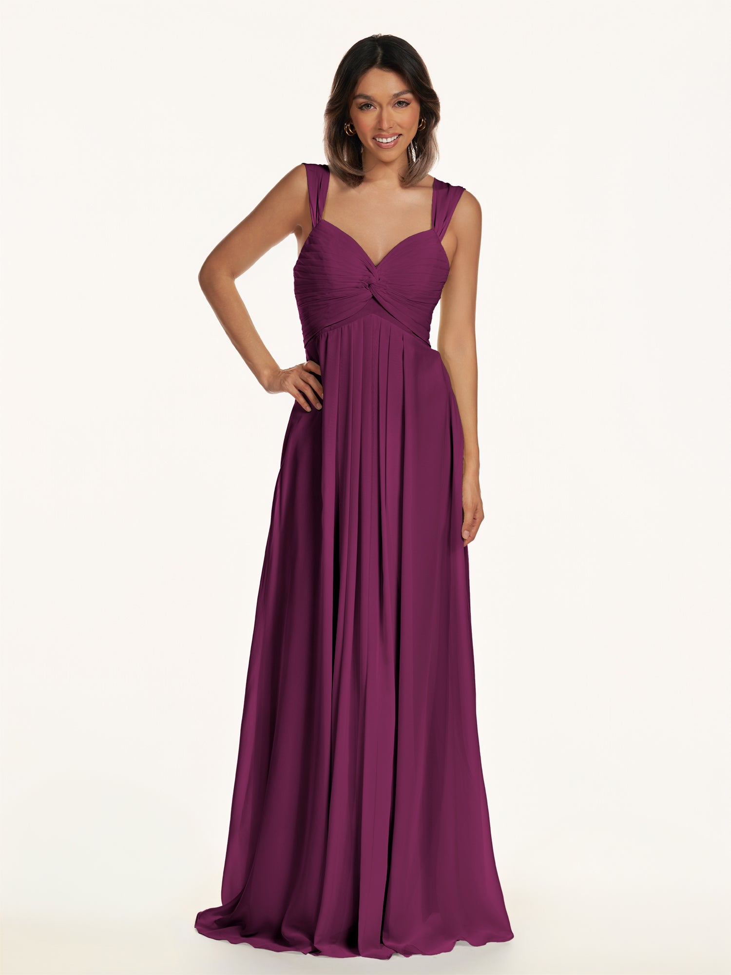 KissDress-Breona Fig A Line Chiffon Off the Shoulder Twisted Long Bridesmaid Dress