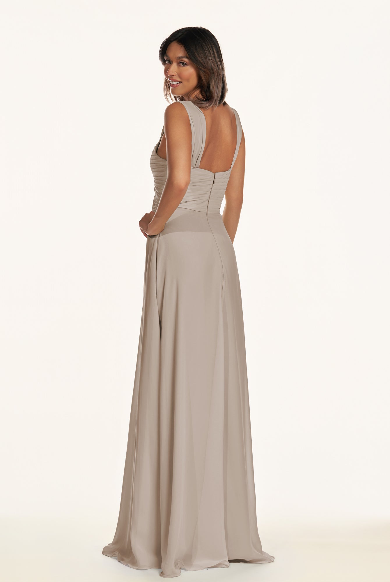 KissDress-Breona Frost A Line Chiffon Off the Shoulder Twisted Long Bridesmaid Dress