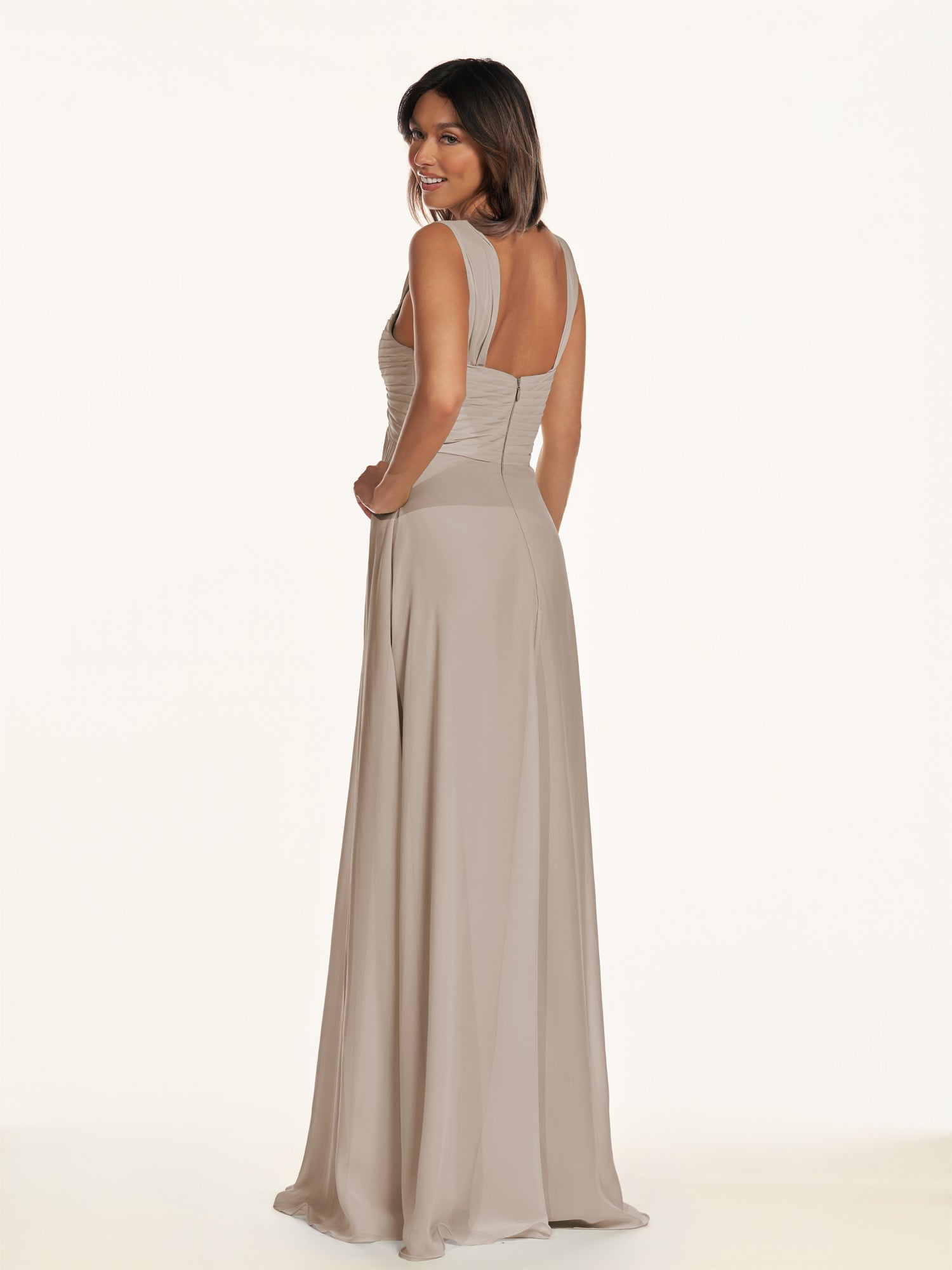 KissDress-Breona Frost A Line Chiffon Off the Shoulder Twisted Long Bridesmaid Dress