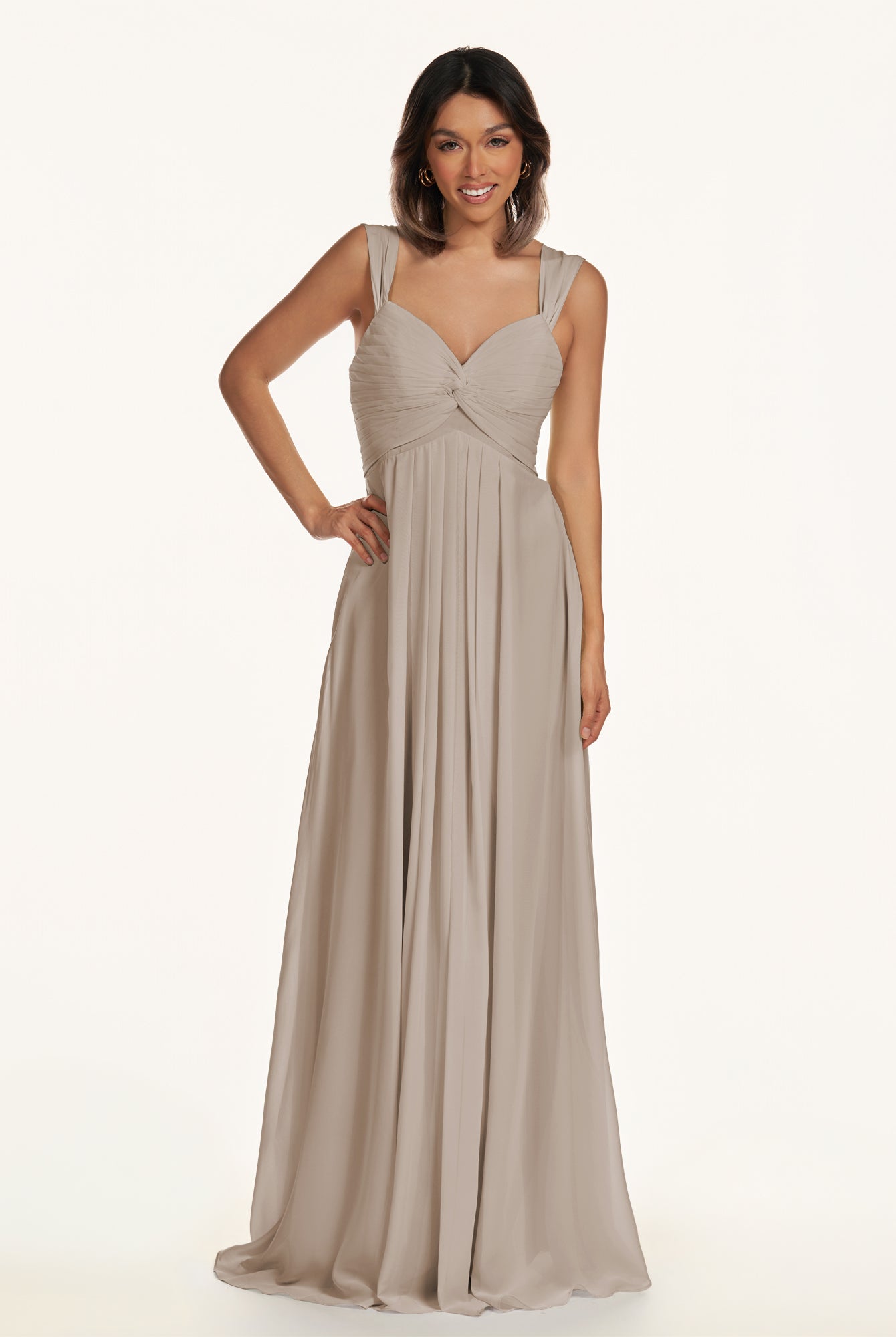 KissDress-Breona Frost A Line Chiffon Off the Shoulder Twisted Long Bridesmaid Dress