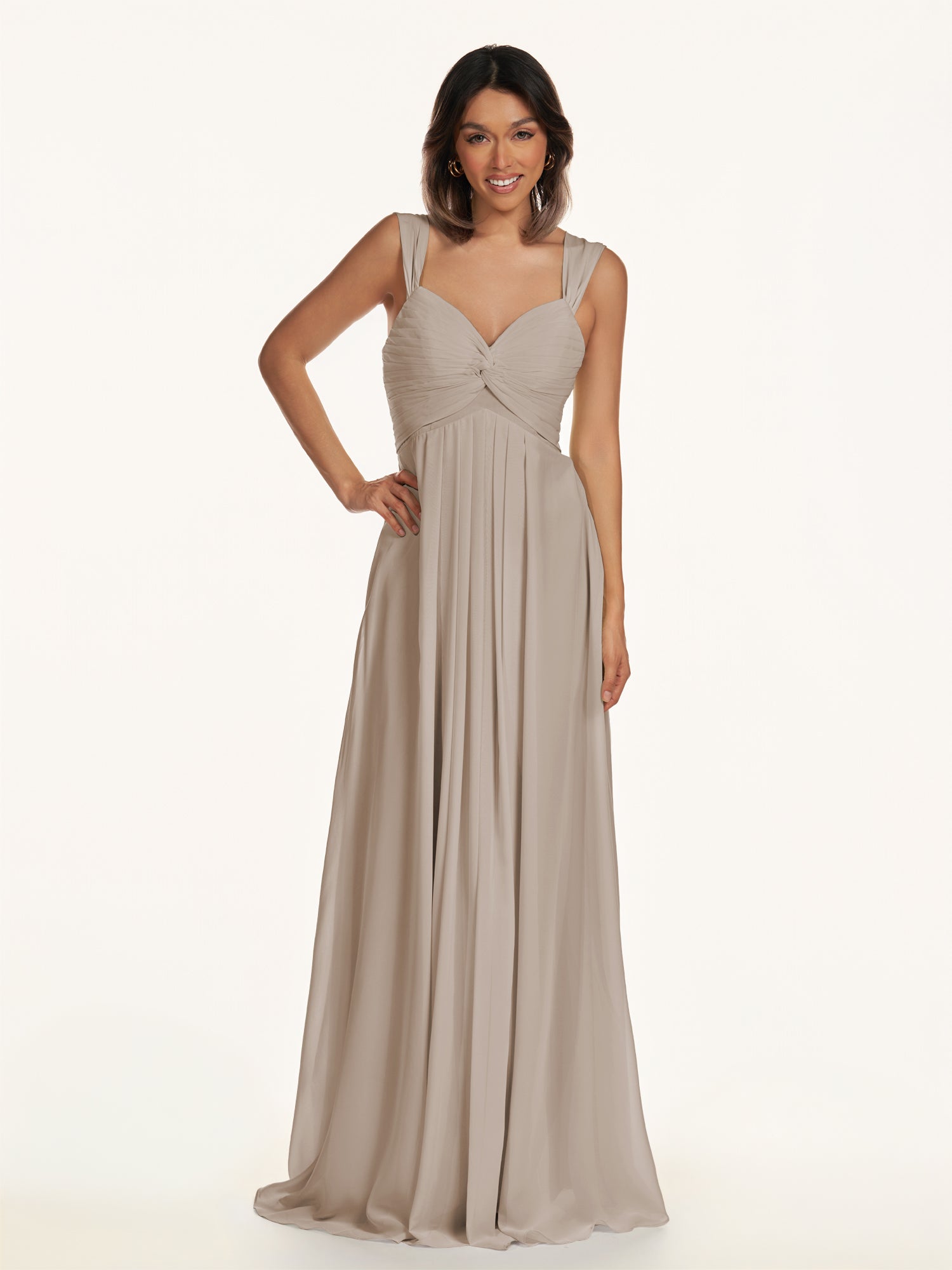 KissDress-Breona Frost A Line Chiffon Off the Shoulder Twisted Long Bridesmaid Dress