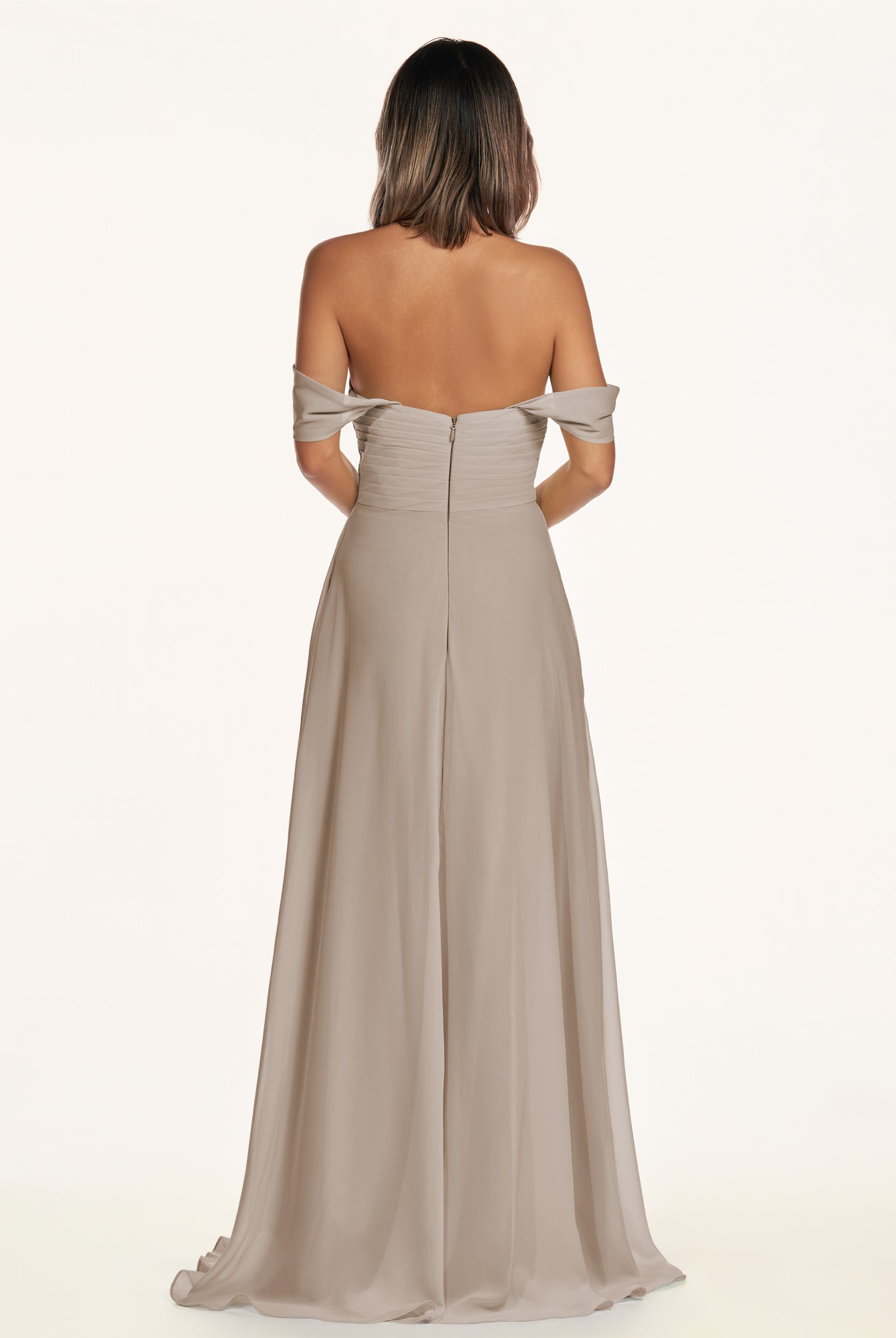 KissDress-Breona Frost A Line Chiffon Off the Shoulder Twisted Long Bridesmaid Dress
