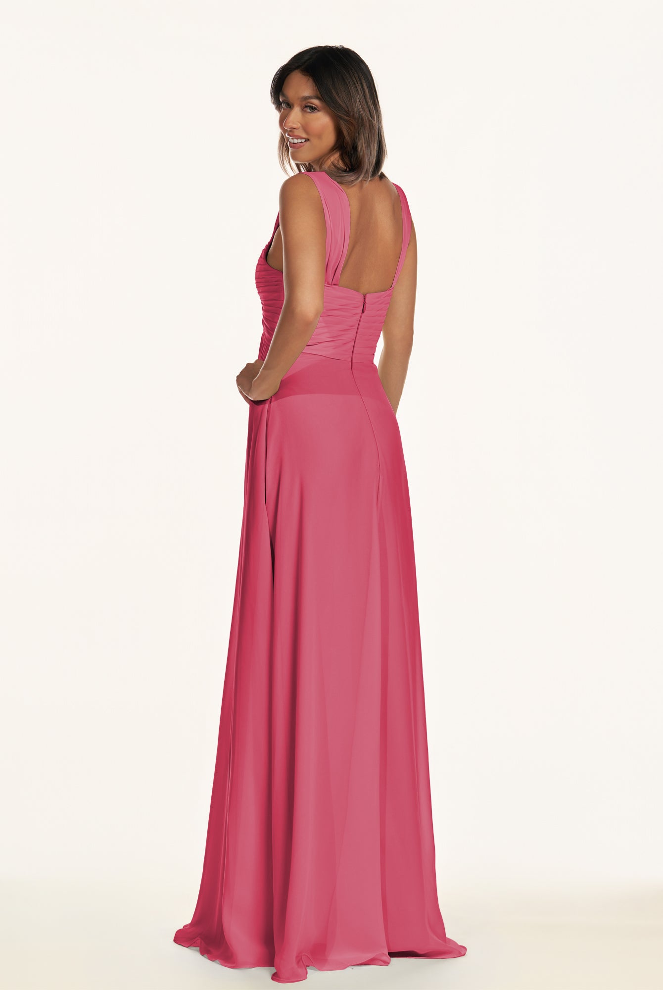 KissDress-Breona Fuchsia A Line Chiffon Off the Shoulder Twisted Long Bridesmaid Dress