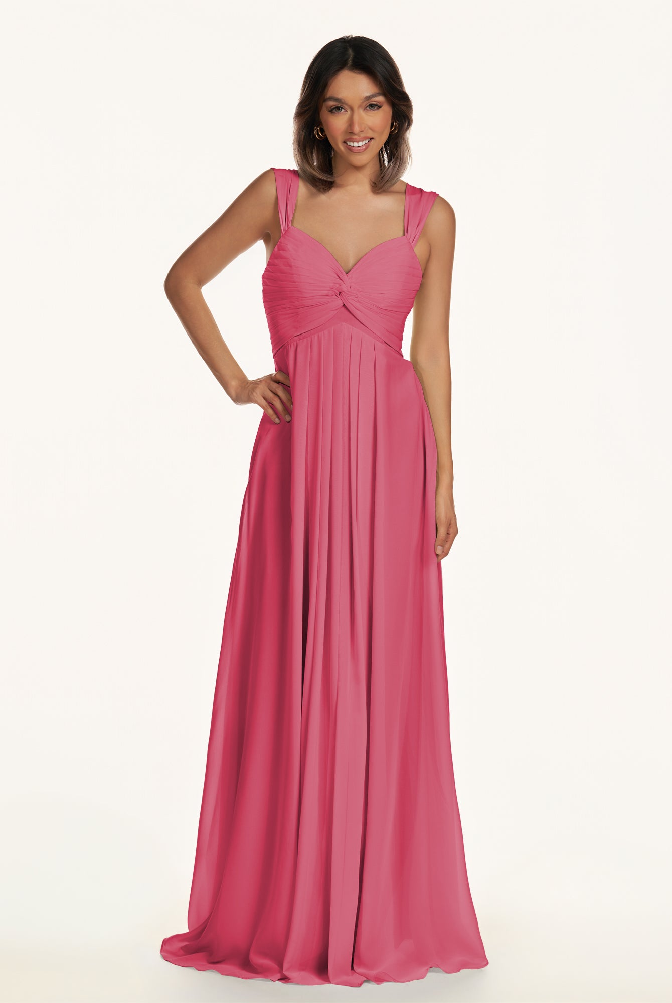 KissDress-Breona Fuchsia A Line Chiffon Off the Shoulder Twisted Long Bridesmaid Dress