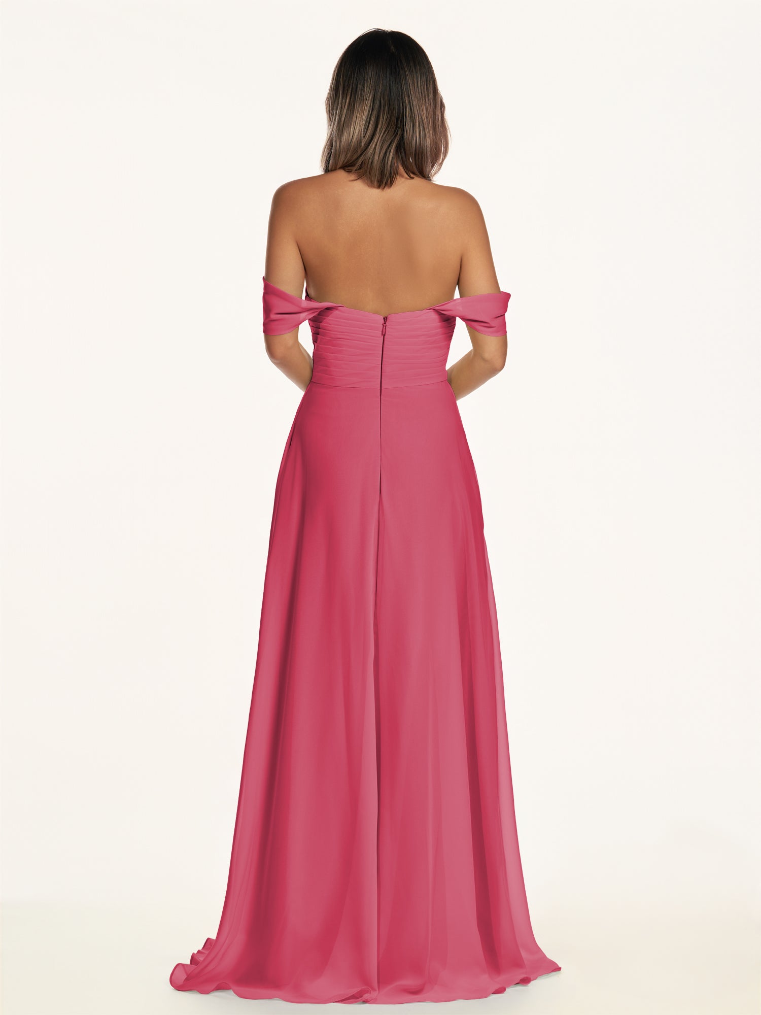 KissDress-Breona Fuchsia A Line Chiffon Off the Shoulder Twisted Long Bridesmaid Dress