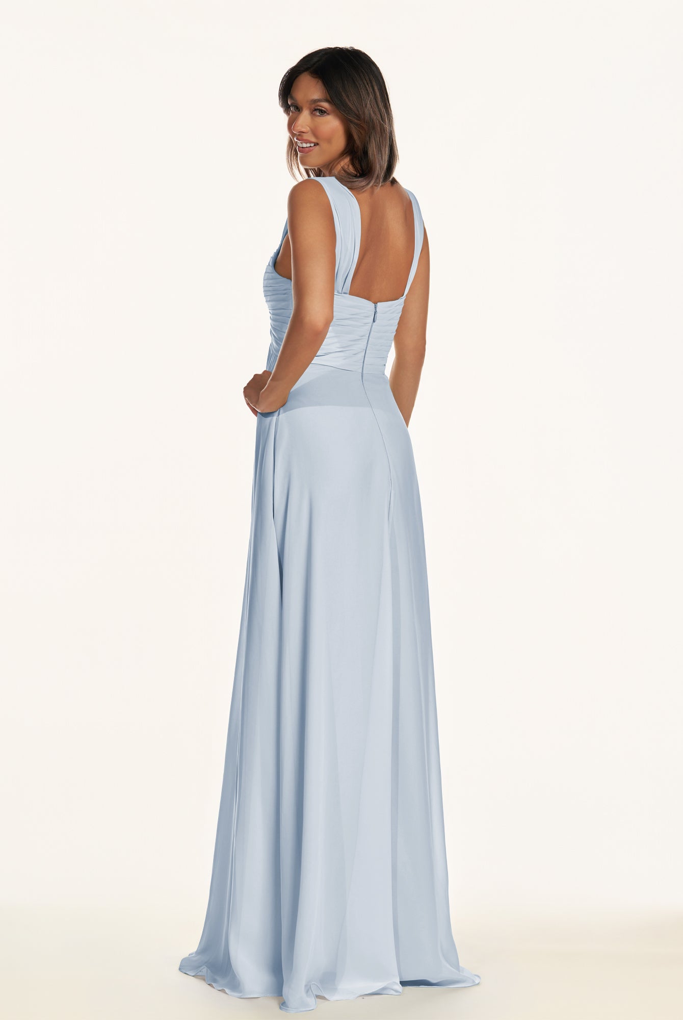 KissDress-Breona Ice A Line Chiffon Off the Shoulder Twisted Long Bridesmaid Dress