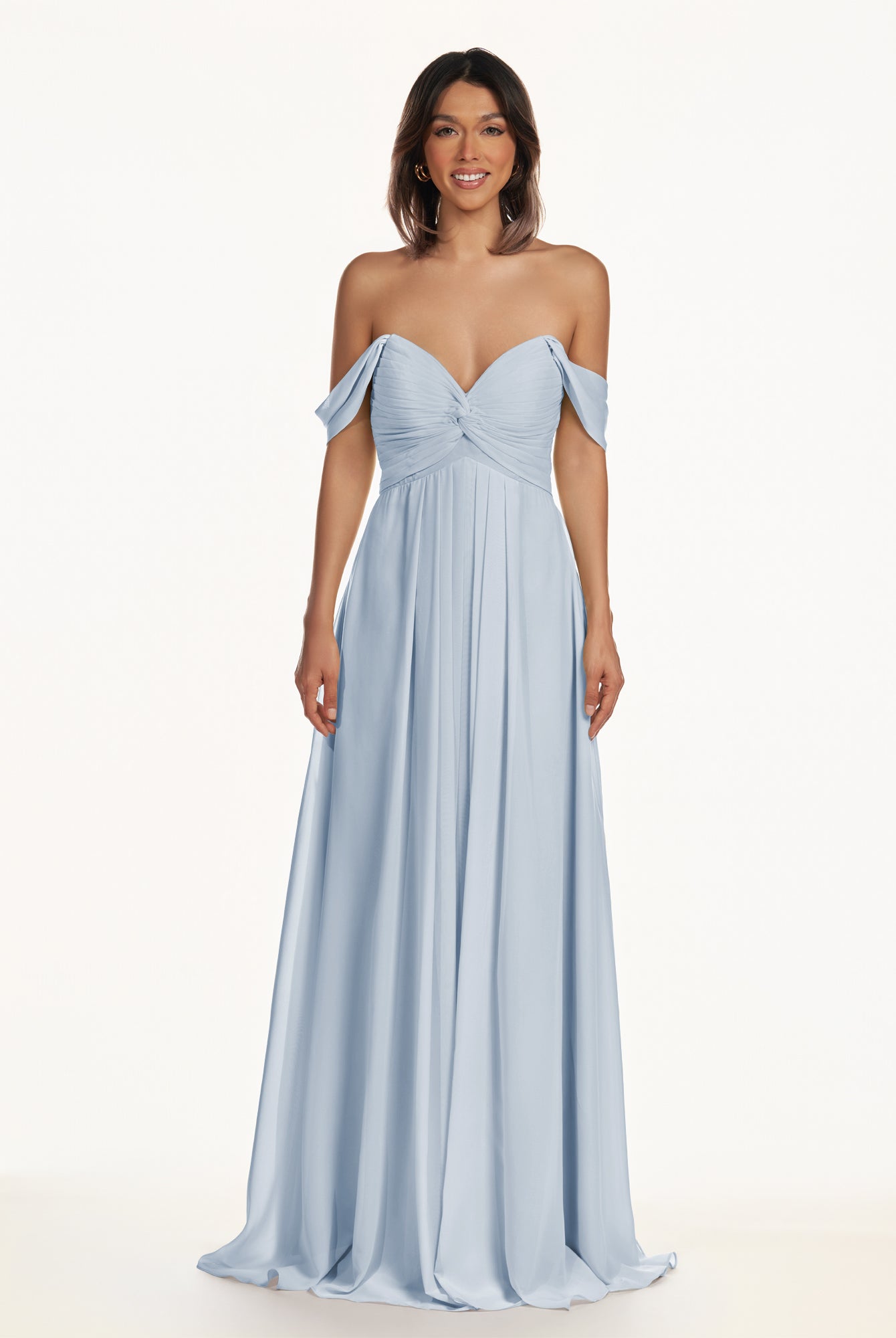 KissDress-Breona Ice A Line Chiffon Off the Shoulder Twisted Long Bridesmaid Dress