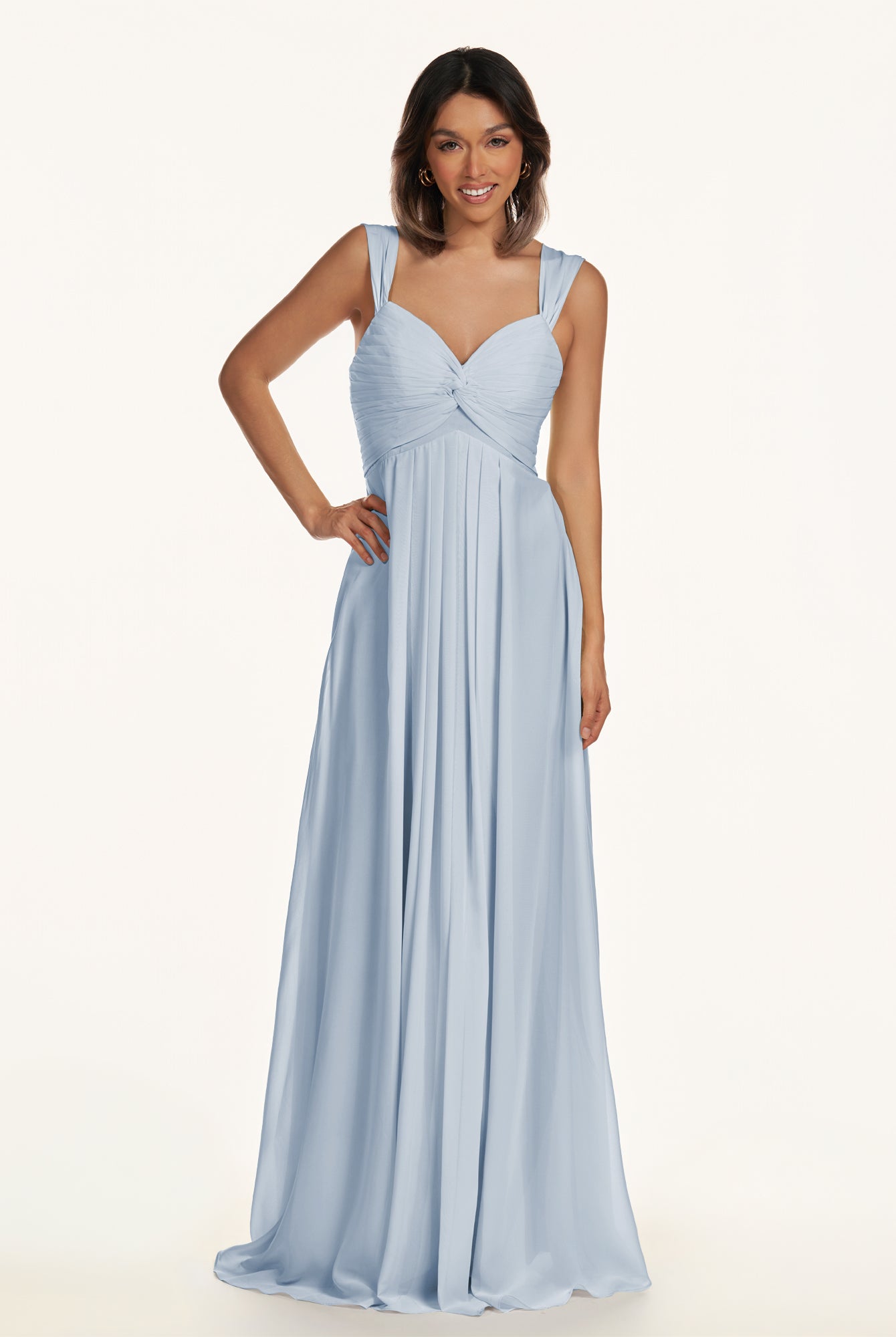 KissDress-Breona Ice A Line Chiffon Off the Shoulder Twisted Long Bridesmaid Dress
