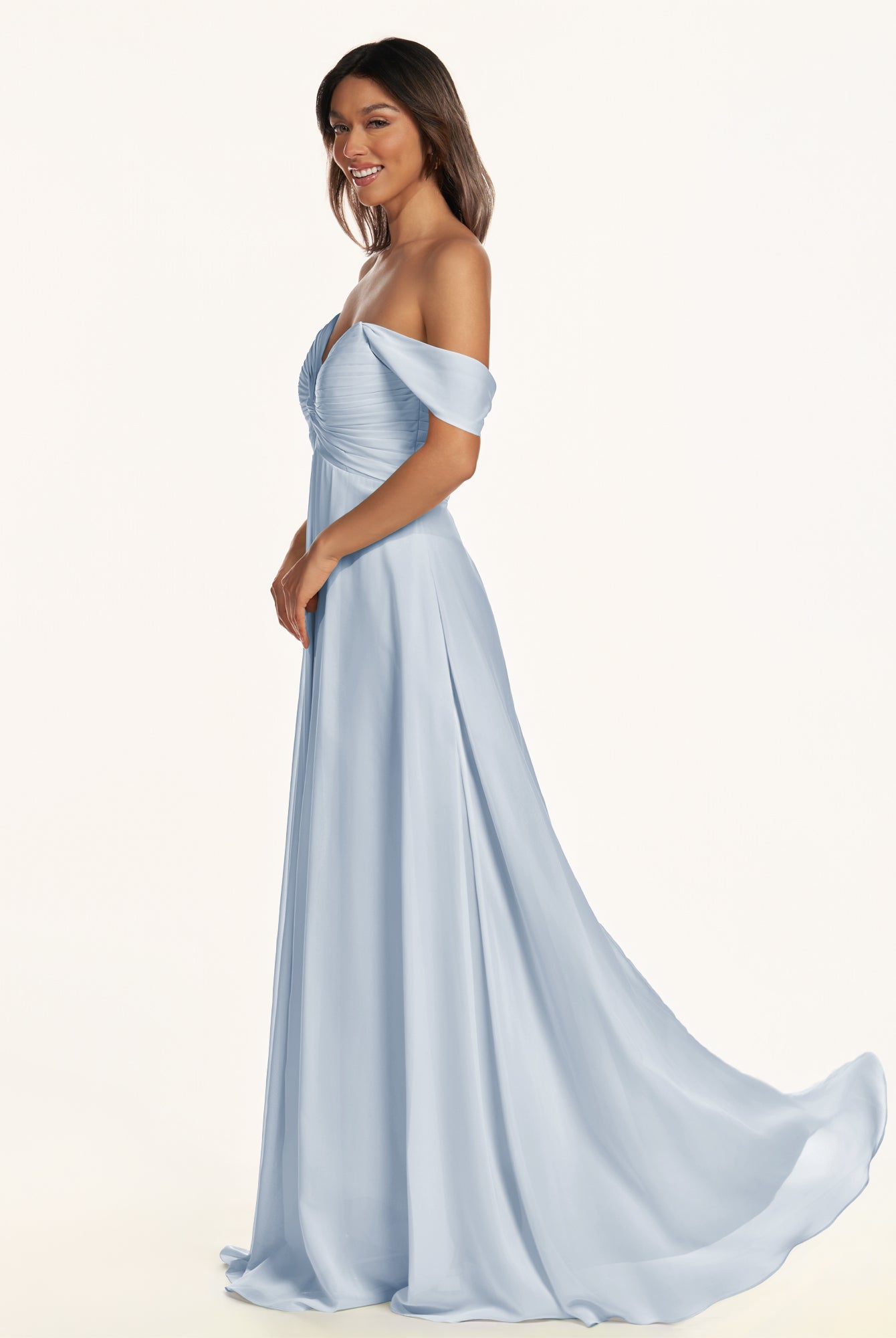 KissDress-Breona Ice A Line Chiffon Off the Shoulder Twisted Long Bridesmaid Dress