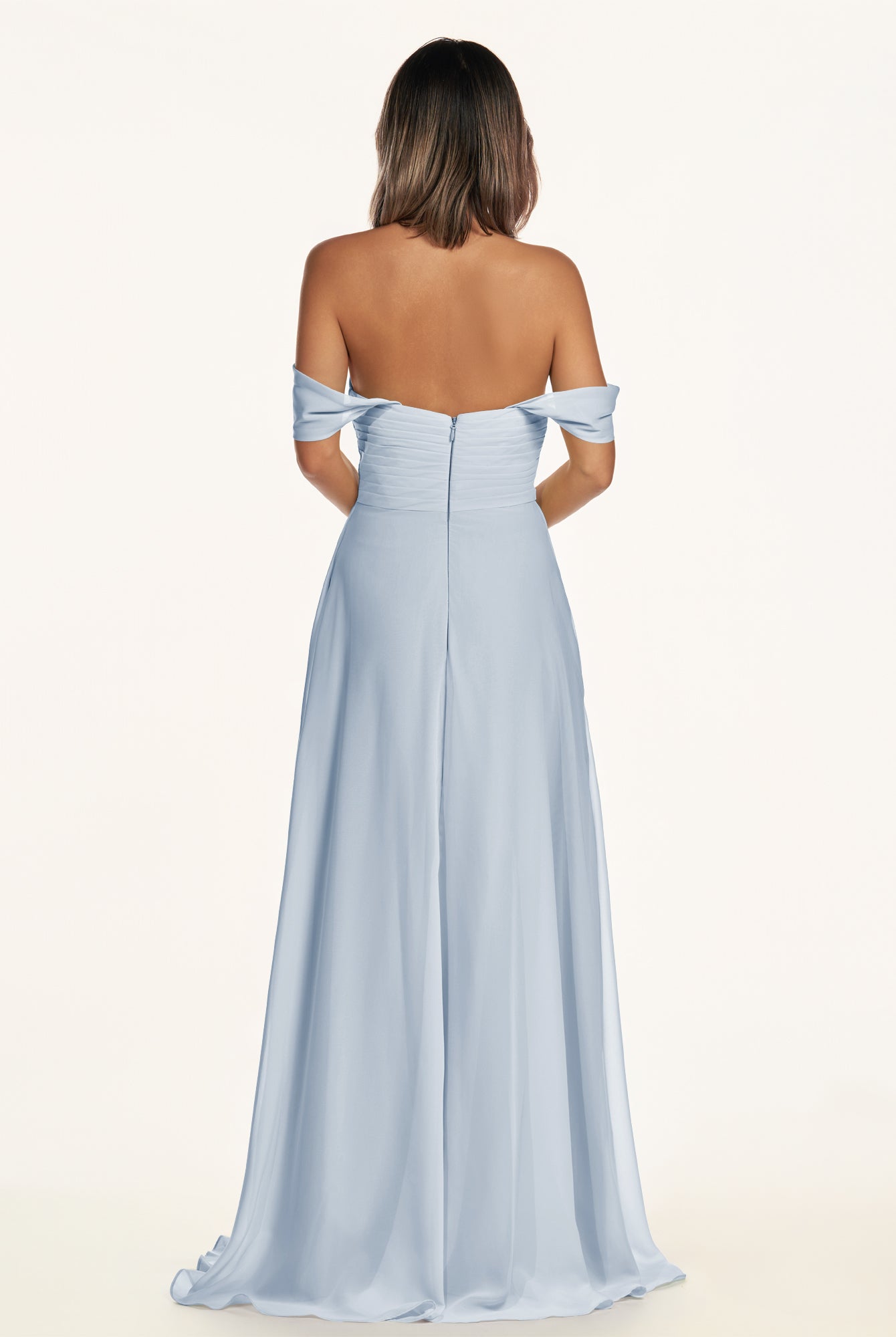 KissDress-Breona Ice A Line Chiffon Off the Shoulder Twisted Long Bridesmaid Dress