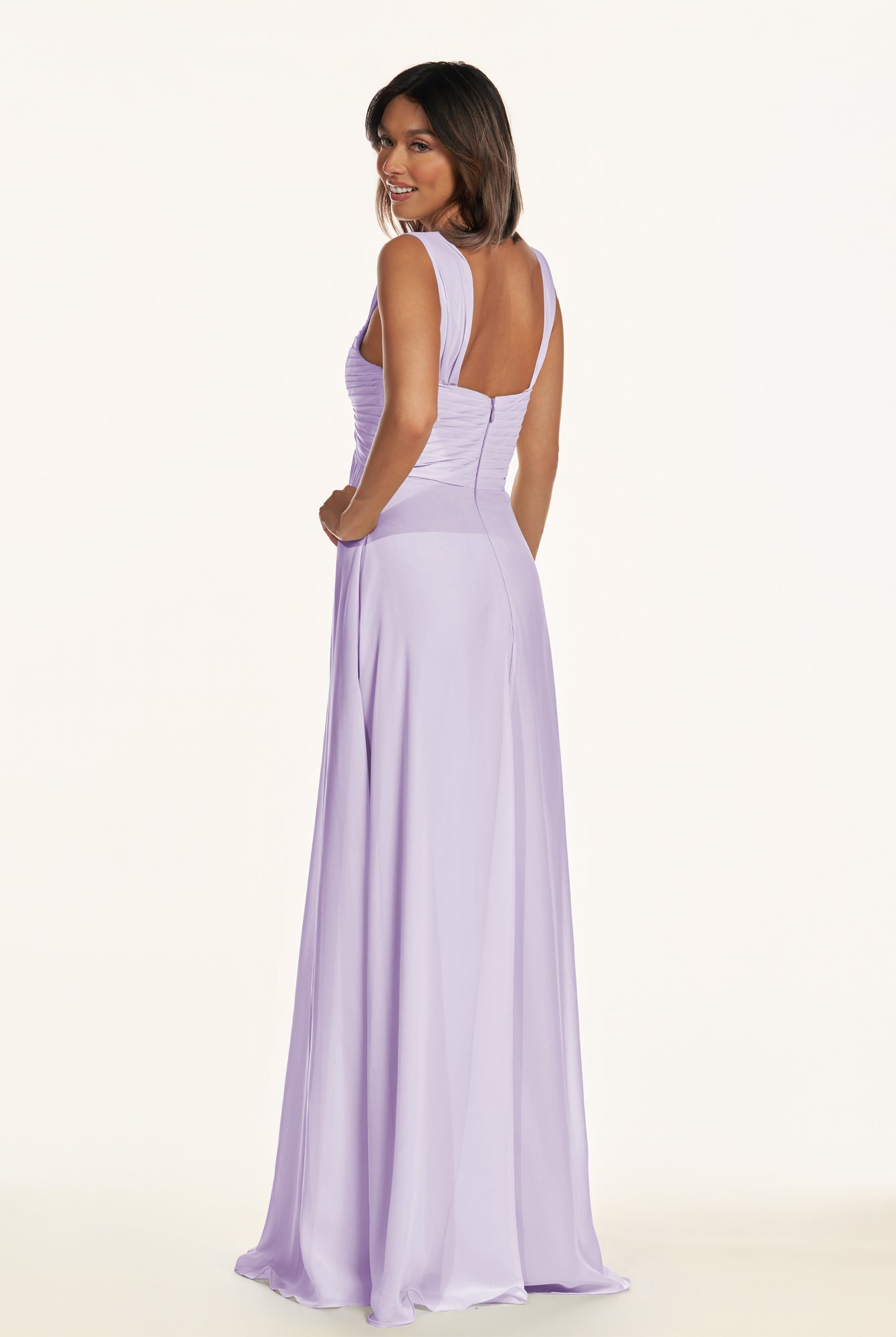 KissDress-Breona Lavender A Line Chiffon Off the Shoulder Twisted Long Bridesmaid Dress