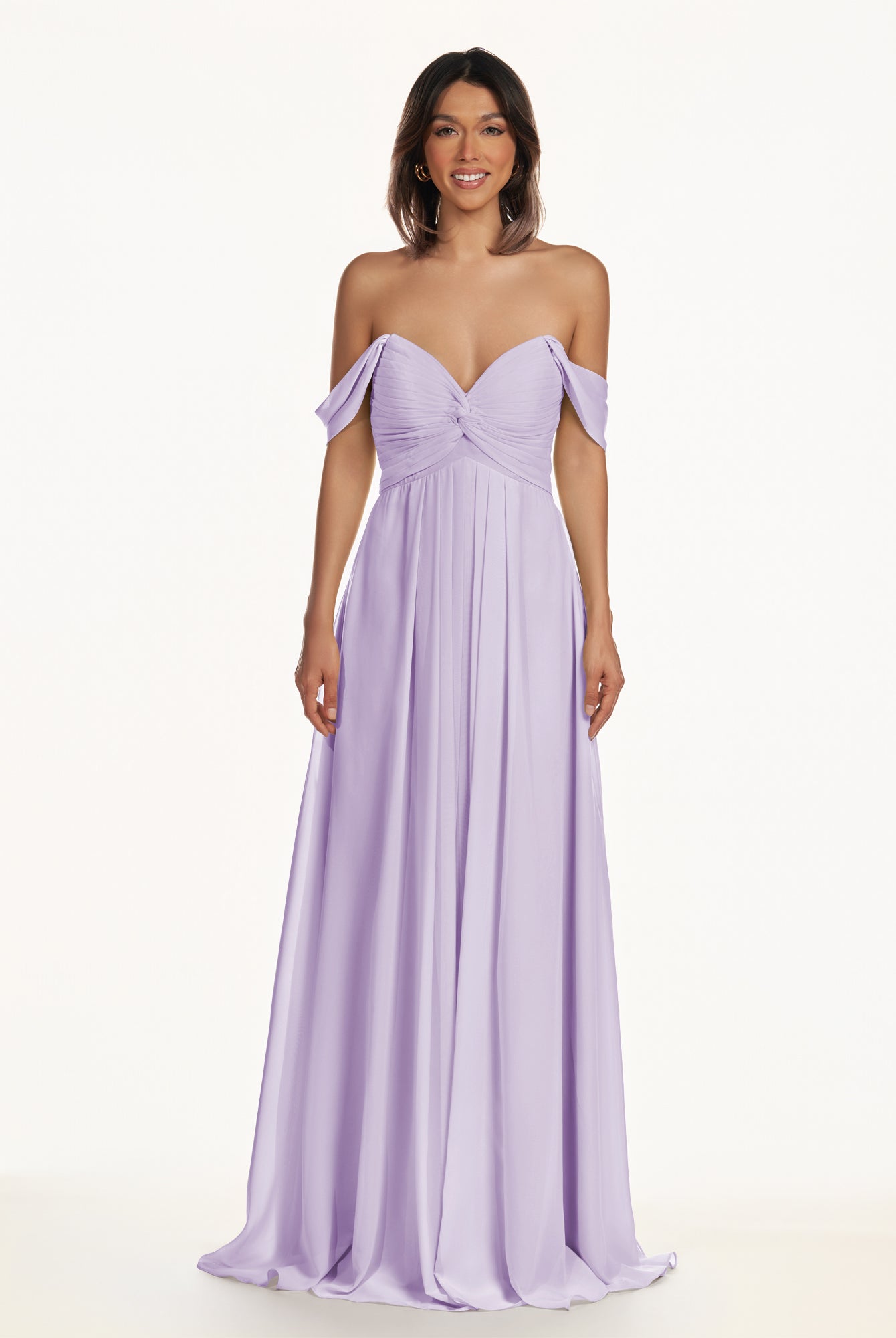 KissDress-Breona Lavender A Line Chiffon Off the Shoulder Twisted Long Bridesmaid Dress