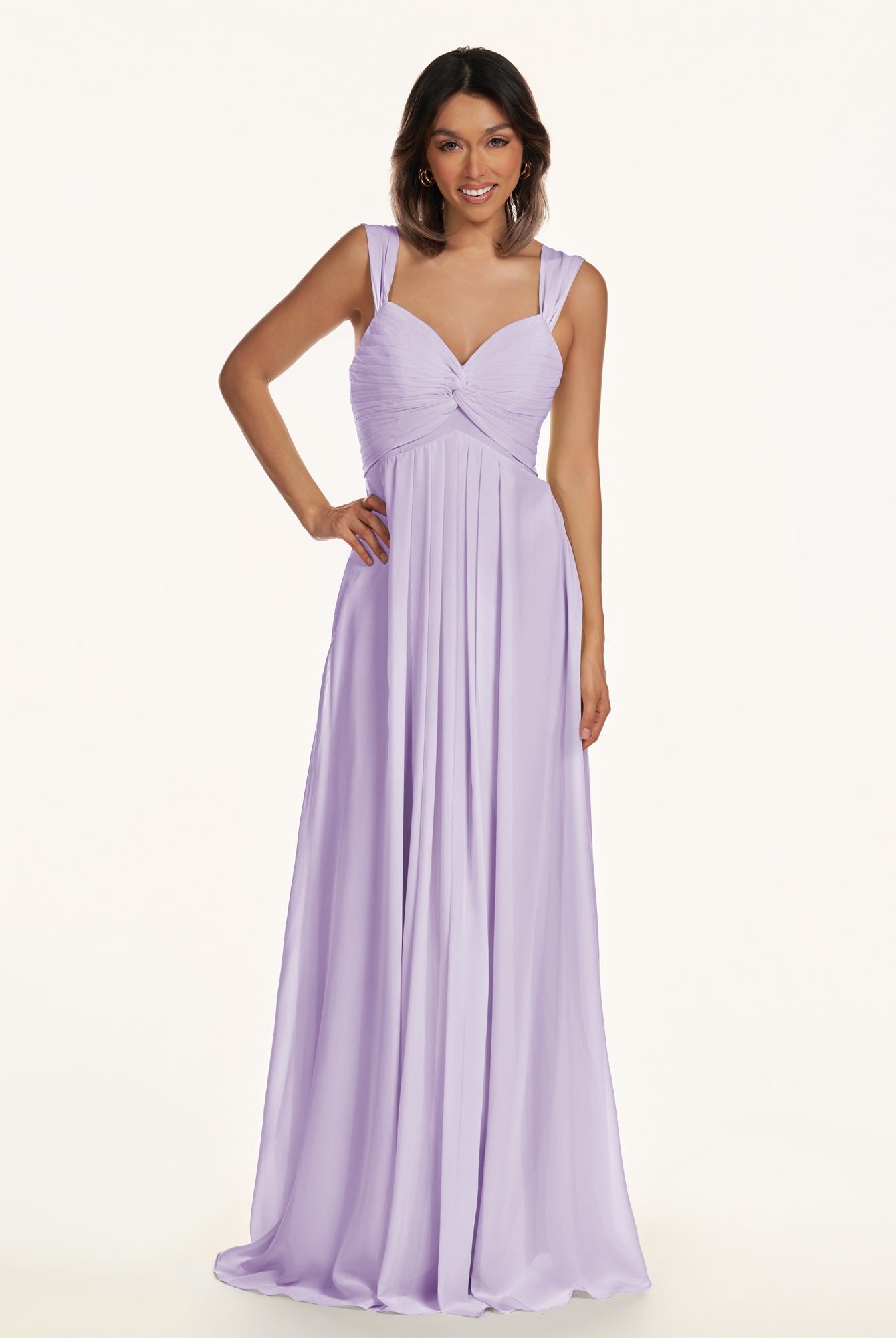 KissDress-Breona Lavender A Line Chiffon Off the Shoulder Twisted Long Bridesmaid Dress