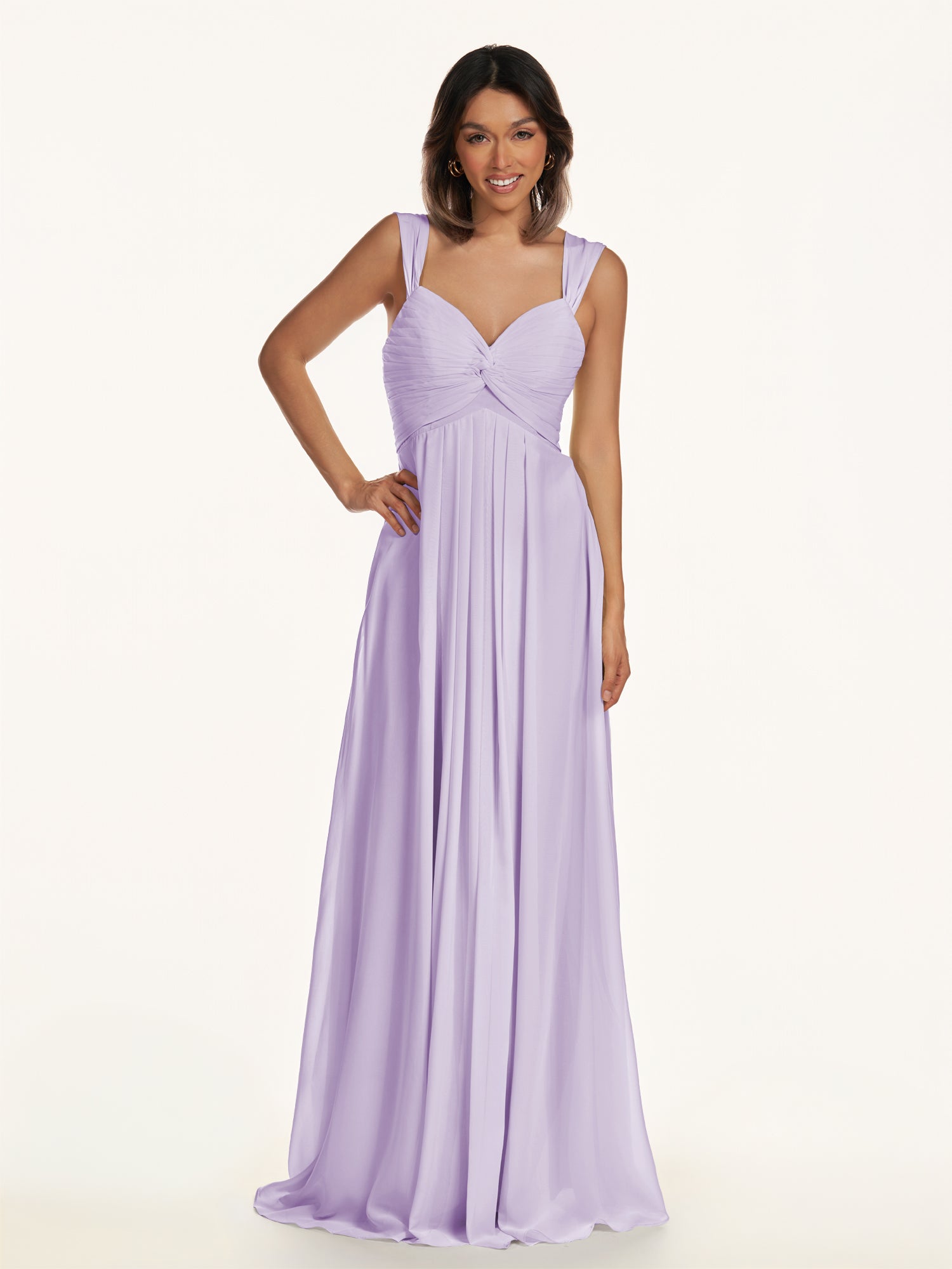 KissDress-Breona Lavender A Line Chiffon Off the Shoulder Twisted Long Bridesmaid Dress