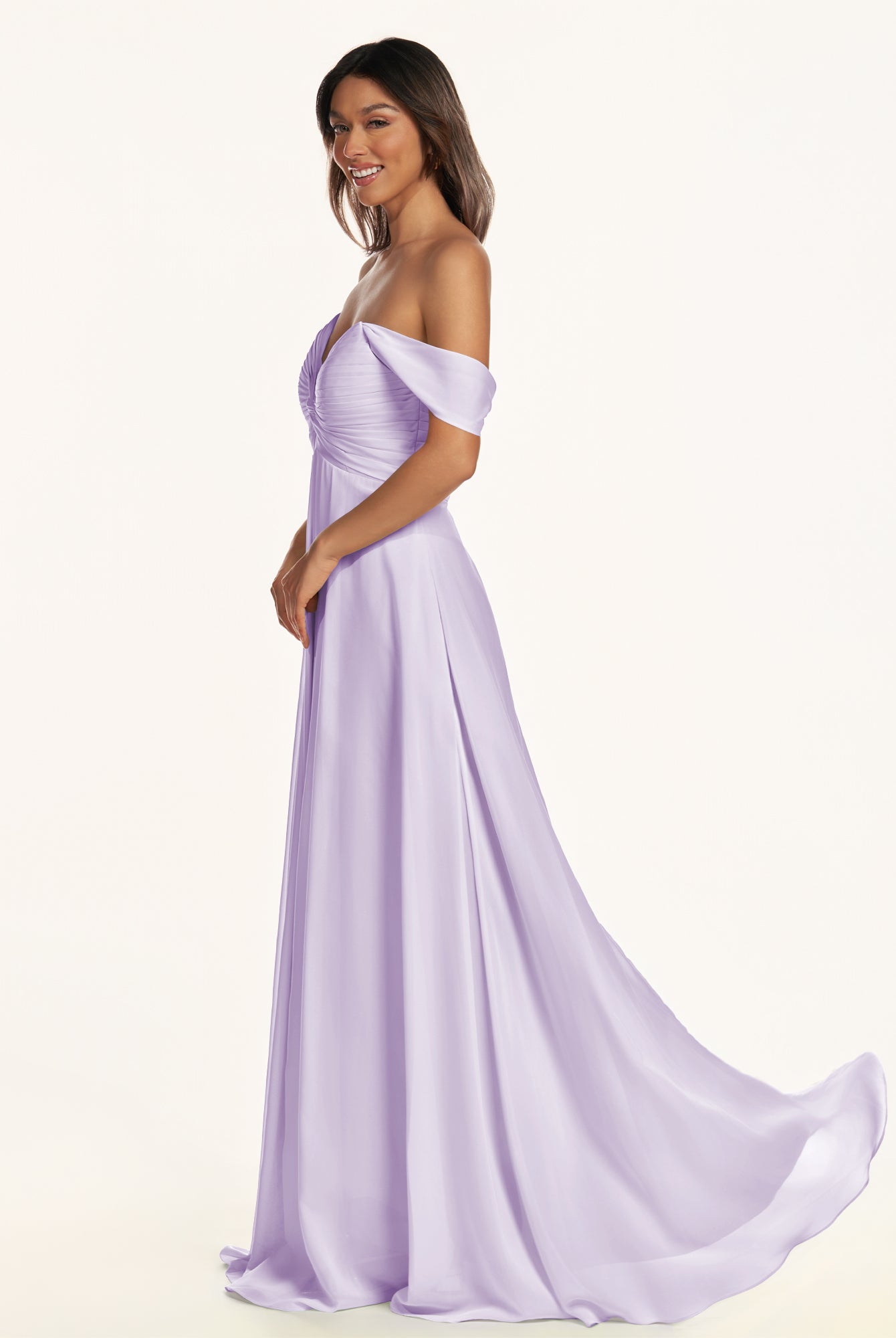KissDress-Breona Lavender A Line Chiffon Off the Shoulder Twisted Long Bridesmaid Dress