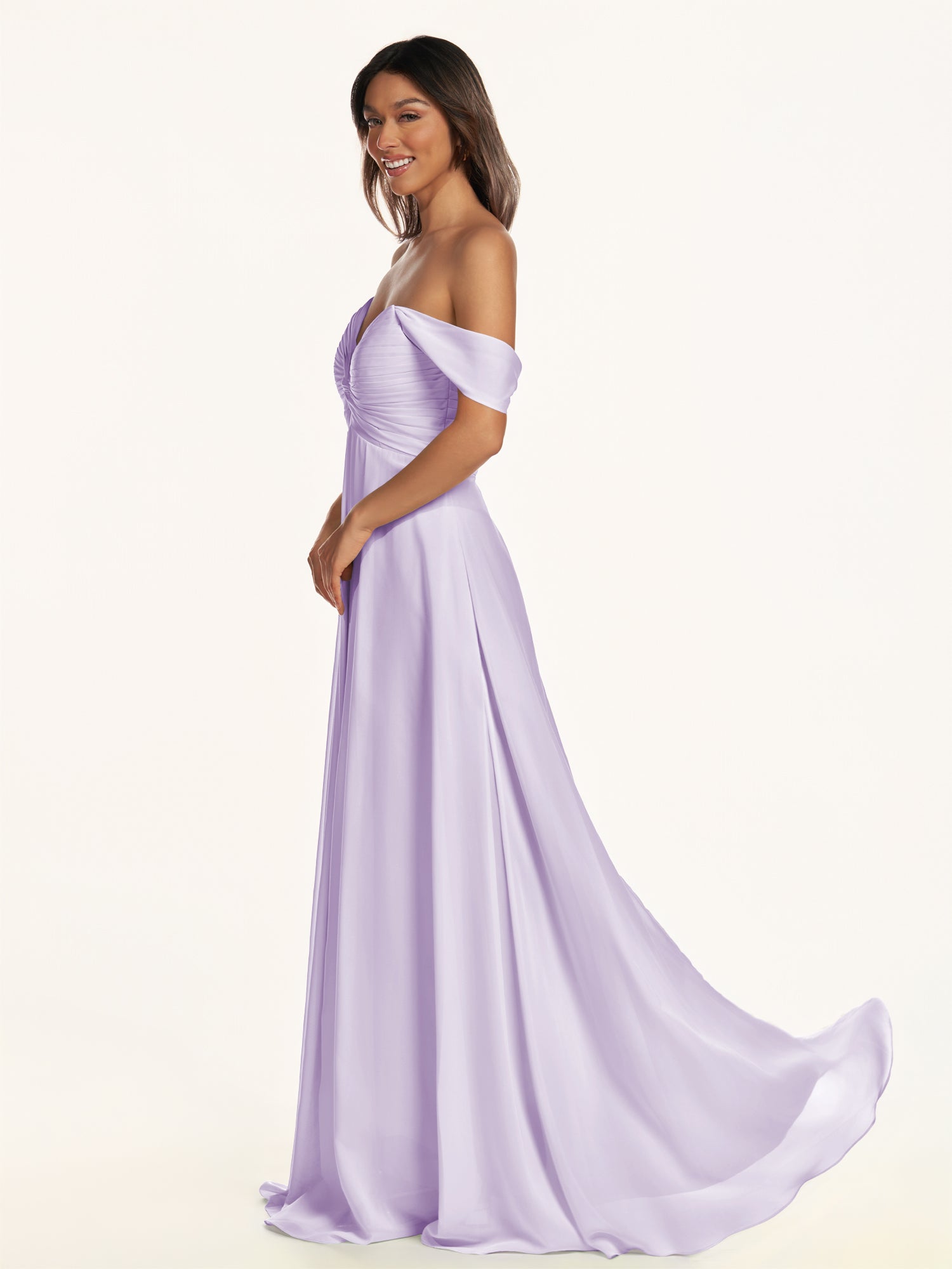 KissDress-Breona Lavender A Line Chiffon Off the Shoulder Twisted Long Bridesmaid Dress