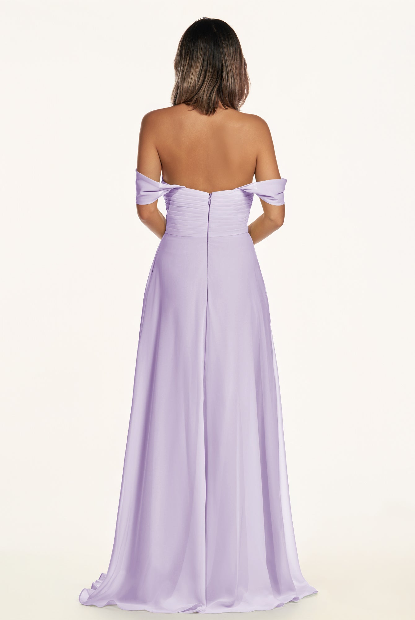 KissDress-Breona Lavender A Line Chiffon Off the Shoulder Twisted Long Bridesmaid Dress