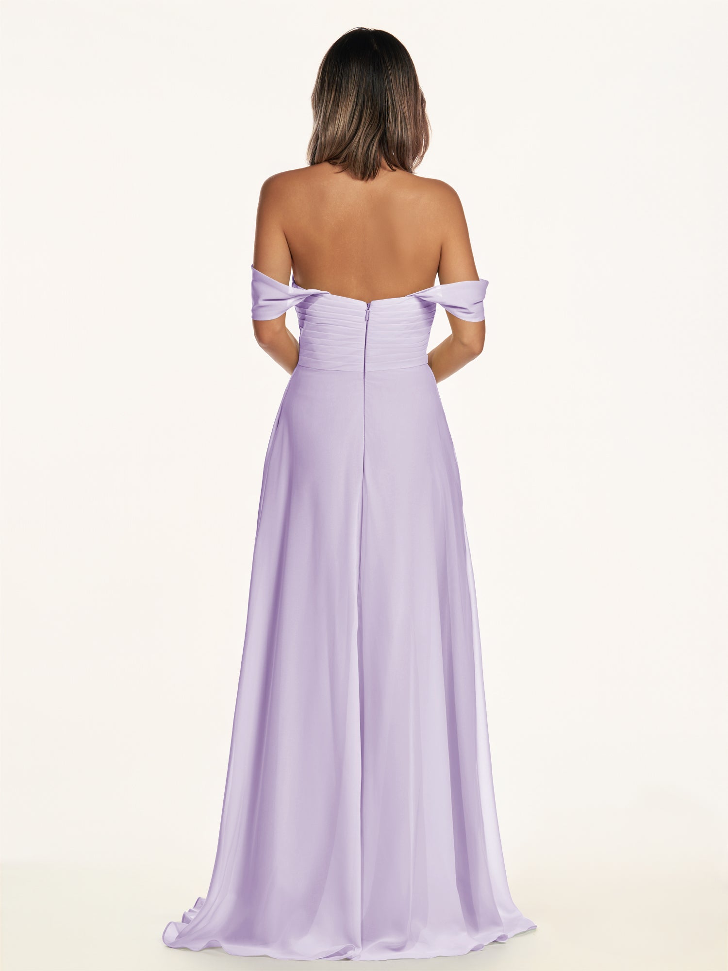 KissDress-Breona Lavender A Line Chiffon Off the Shoulder Twisted Long Bridesmaid Dress