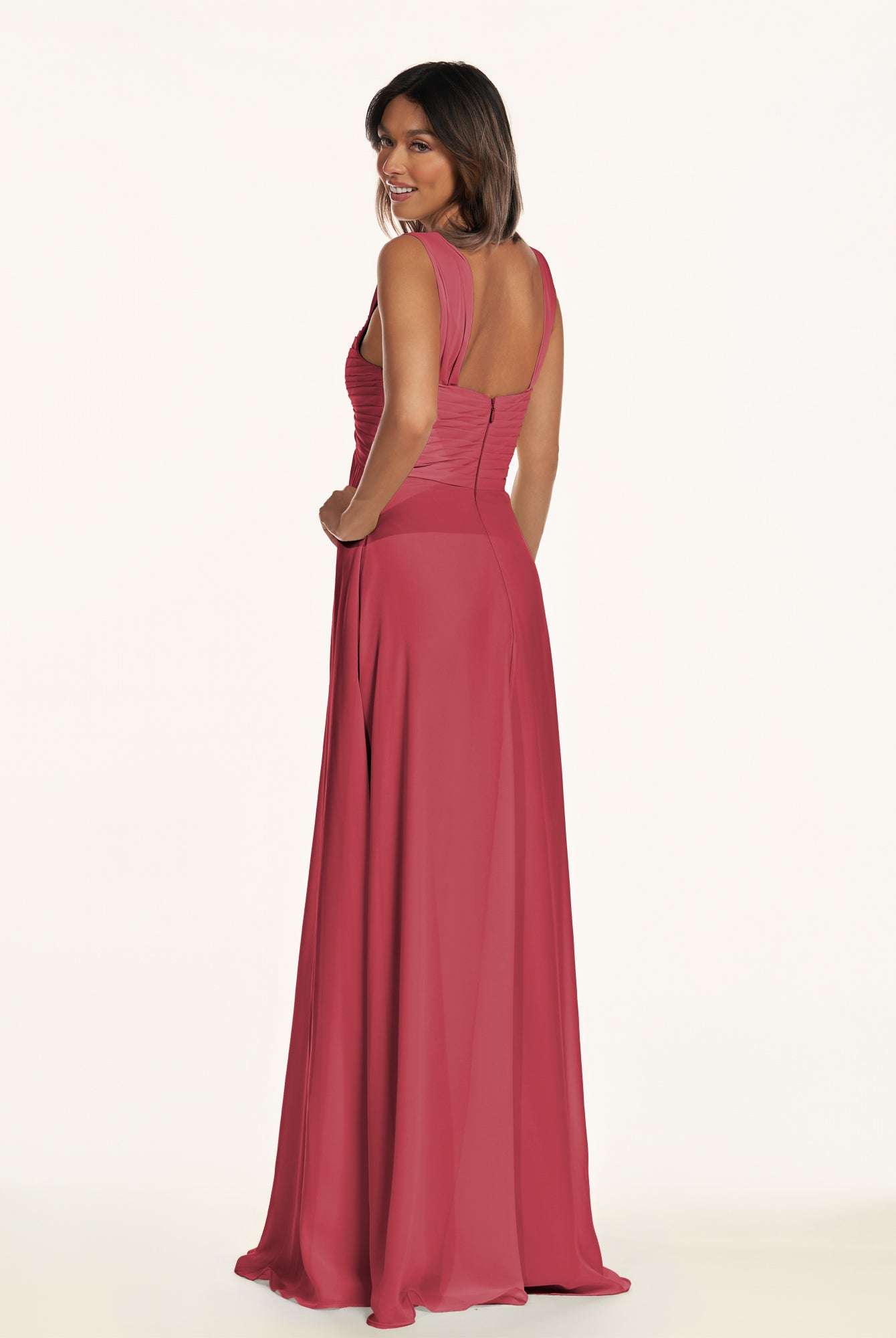 KissDress-Breona Merlot A Line Chiffon Off the Shoulder Twisted Long Bridesmaid Dress