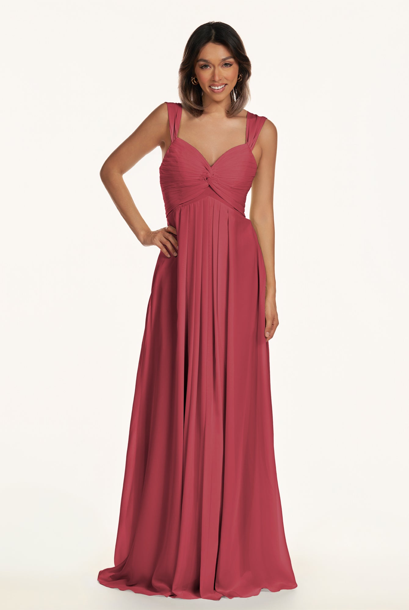 KissDress-Breona Merlot A Line Chiffon Off the Shoulder Twisted Long Bridesmaid Dress
