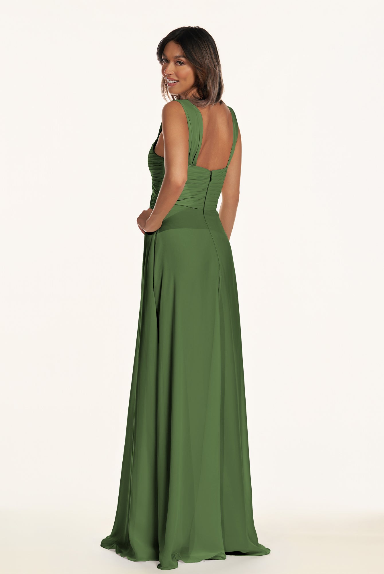KissDress-Breona Moss A Line Chiffon Off the Shoulder Twisted Long Bridesmaid Dress