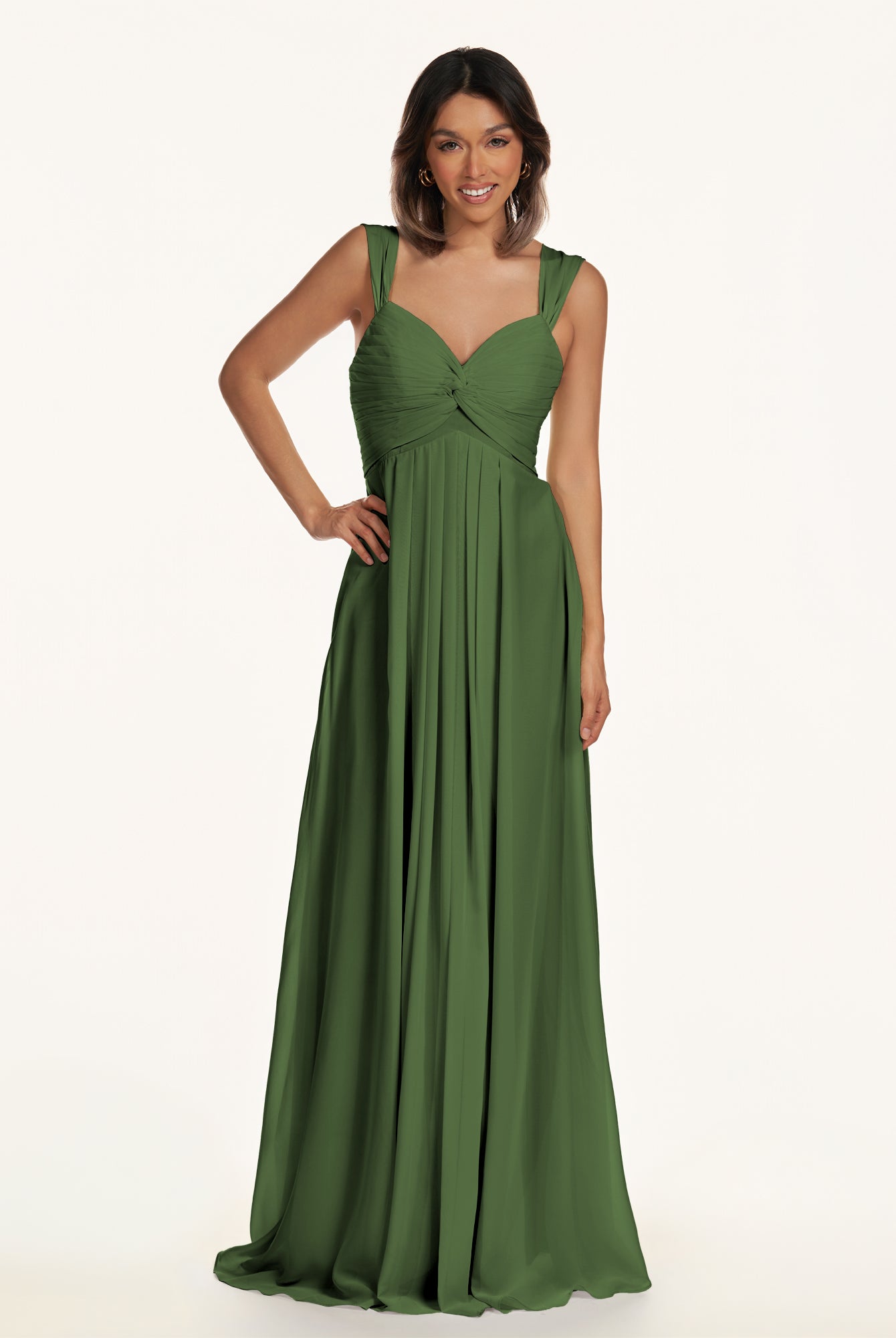 KissDress-Breona Moss A Line Chiffon Off the Shoulder Twisted Long Bridesmaid Dress