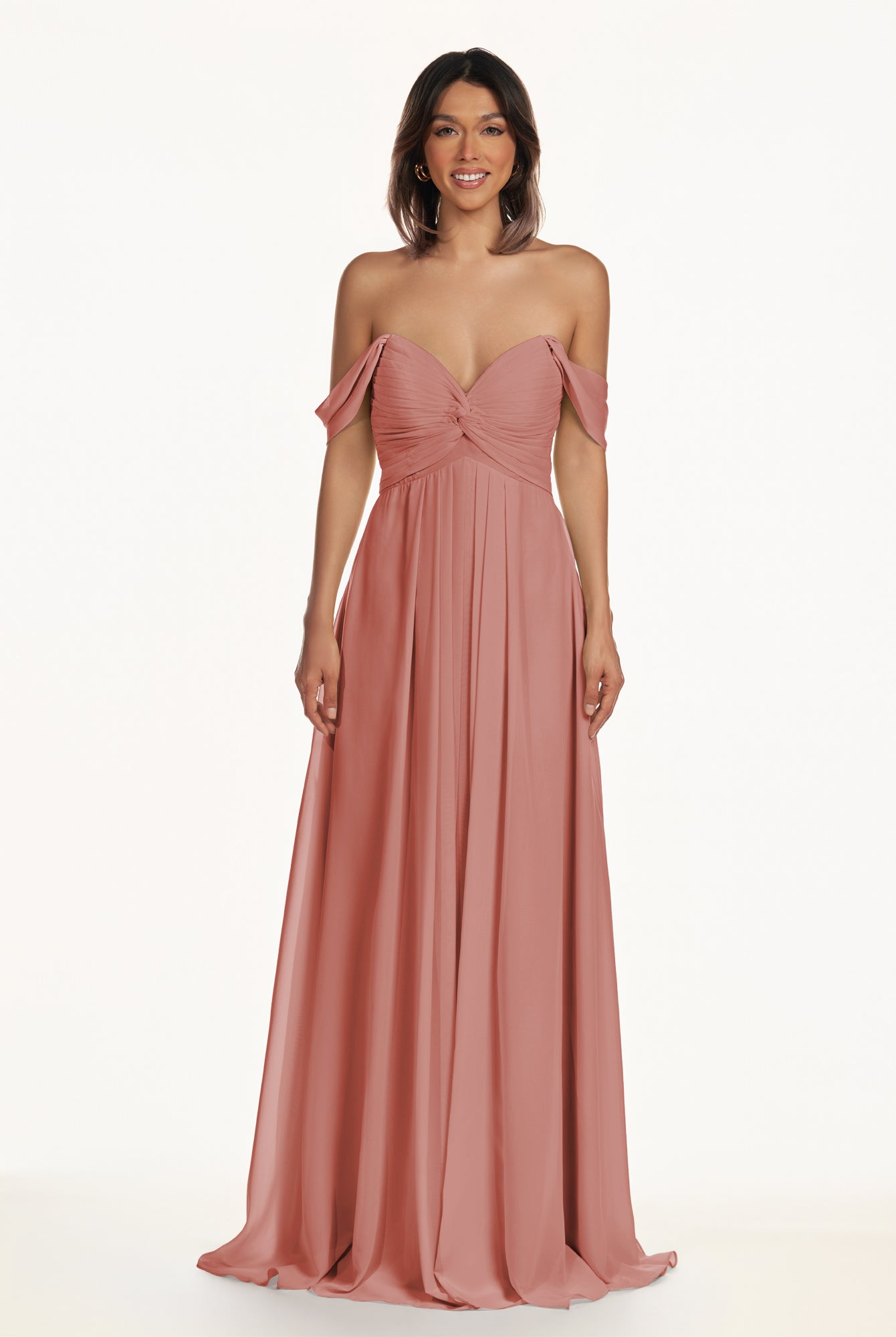 KissDress-Breona Mulberry A Line Chiffon Off the Shoulder Twisted Long Bridesmaid Dress