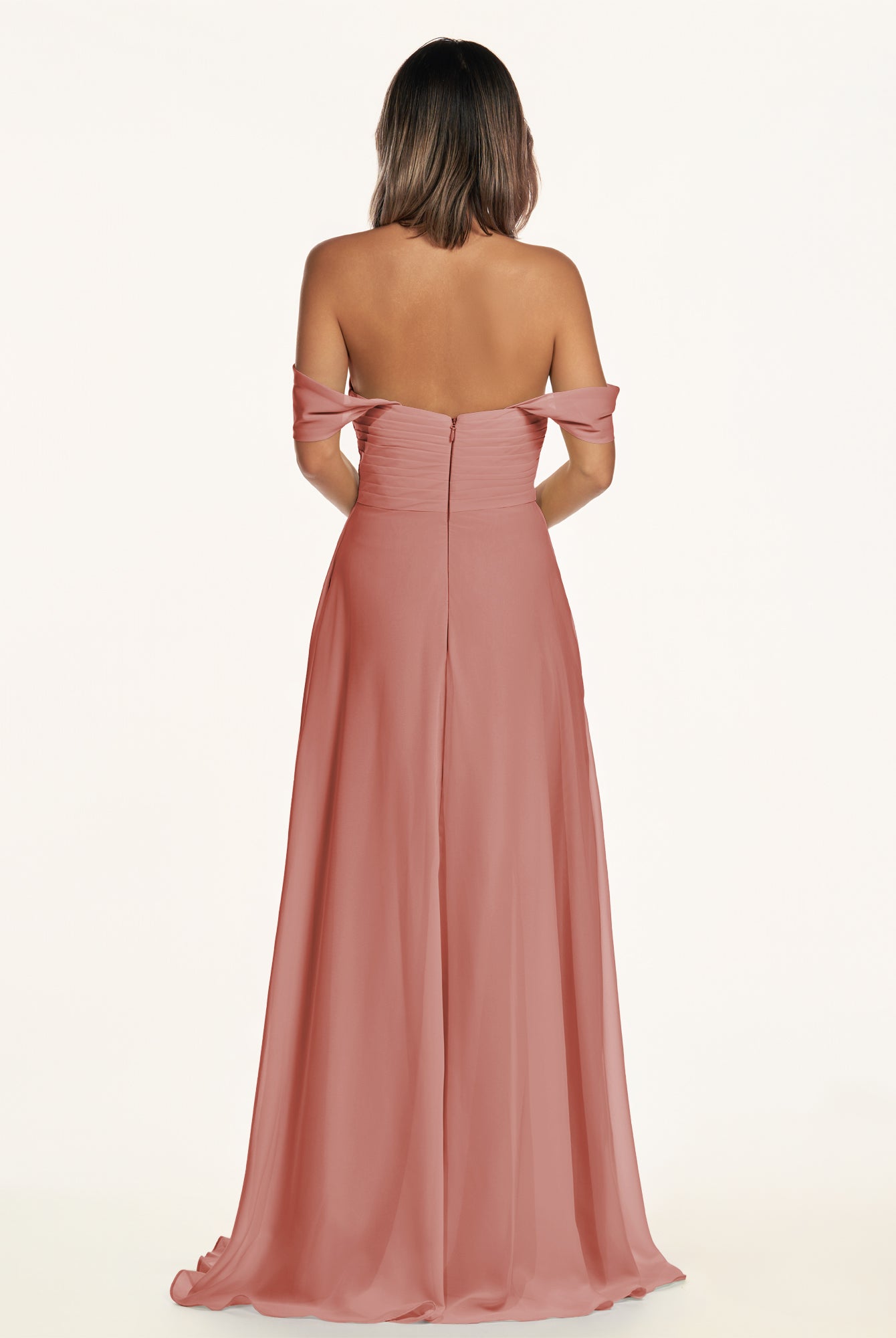 KissDress-Breona Mulberry A Line Chiffon Off the Shoulder Twisted Long Bridesmaid Dress
