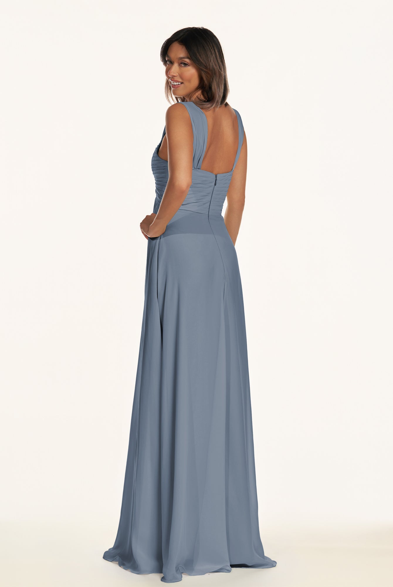 KissDress-Breona Neptune A Line Chiffon Off the Shoulder Twisted Long Bridesmaid Dress