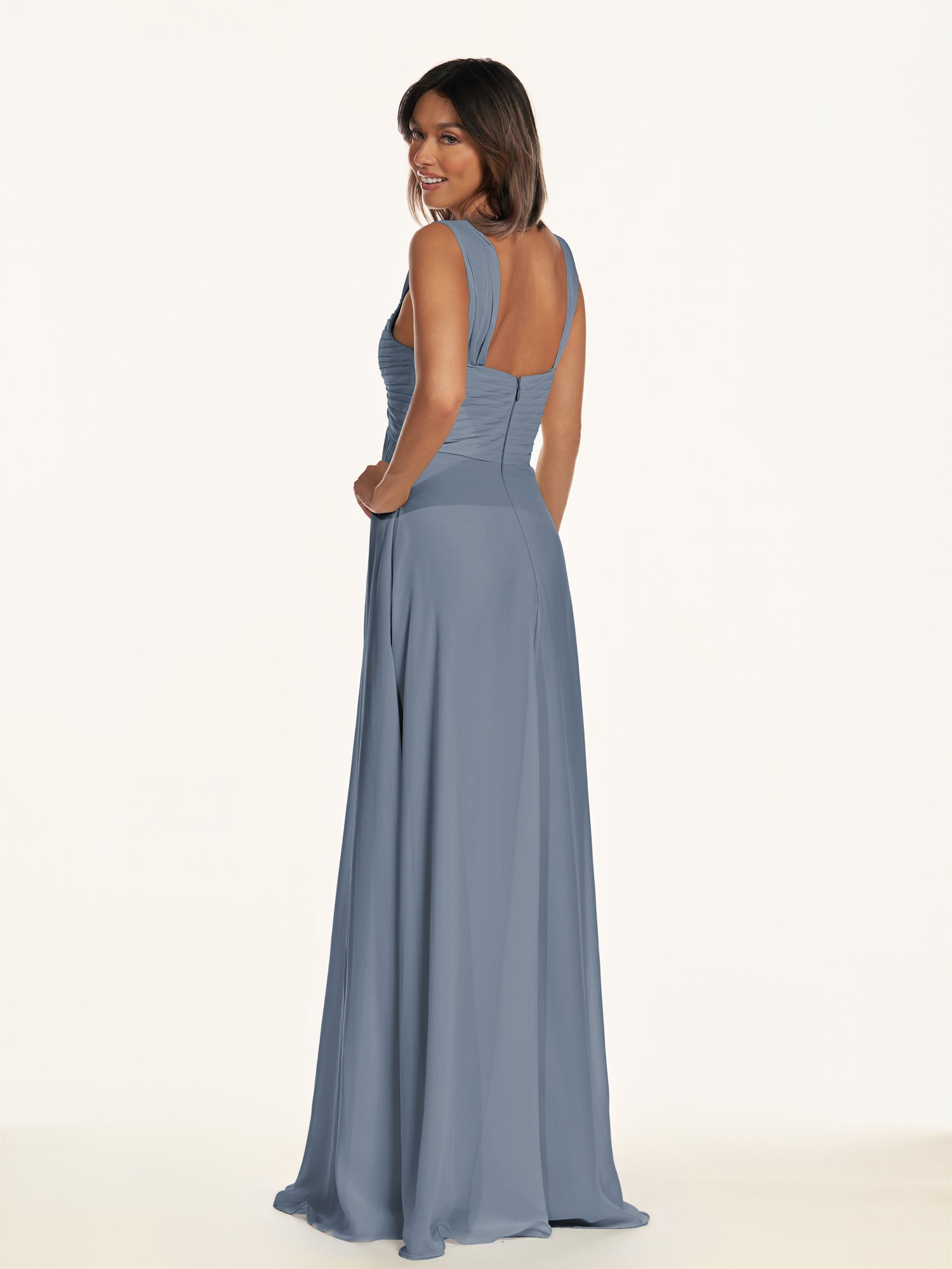 KissDress-Breona Neptune A Line Chiffon Off the Shoulder Twisted Long Bridesmaid Dress