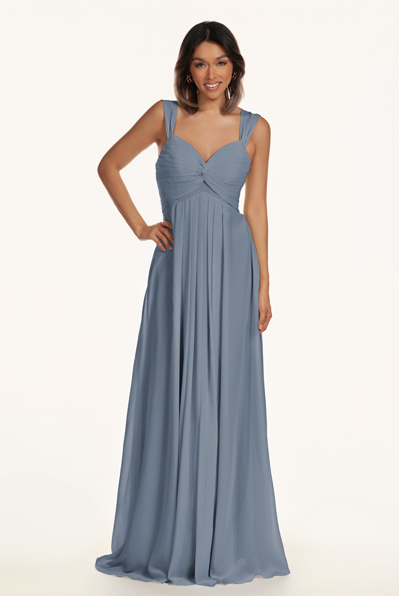 KissDress-Breona Neptune A Line Chiffon Off the Shoulder Twisted Long Bridesmaid Dress