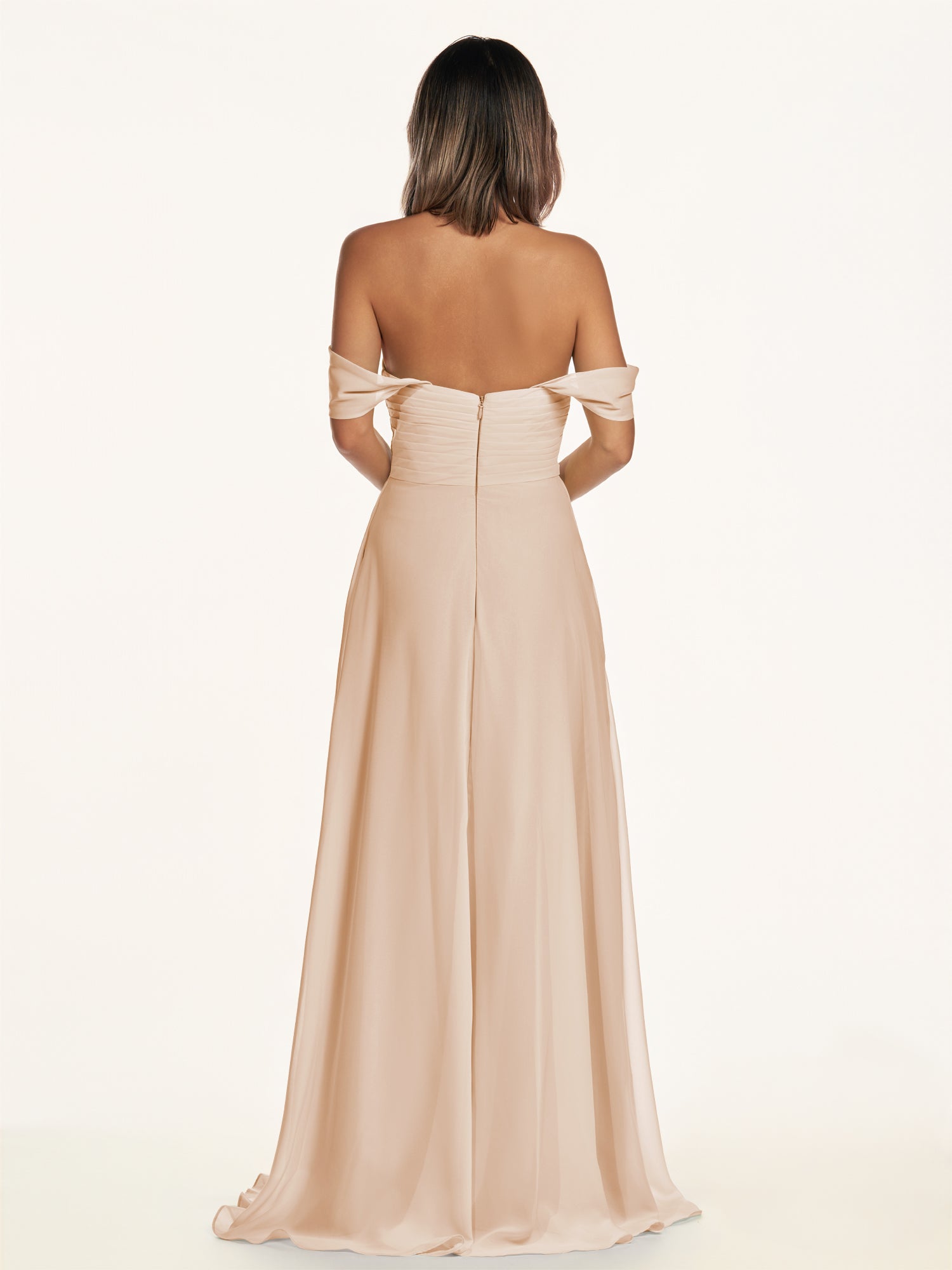 KissDress-Breona Pale Blush A Line Chiffon Off the Shoulder Twisted Long Bridesmaid Dress