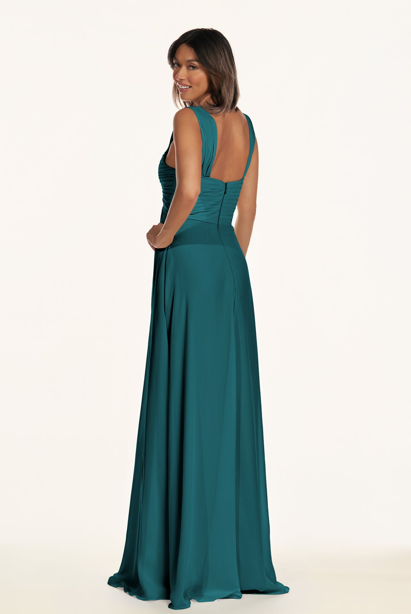 KissDress-Breona Pine A Line Chiffon Off the Shoulder Twisted Long Bridesmaid Dress