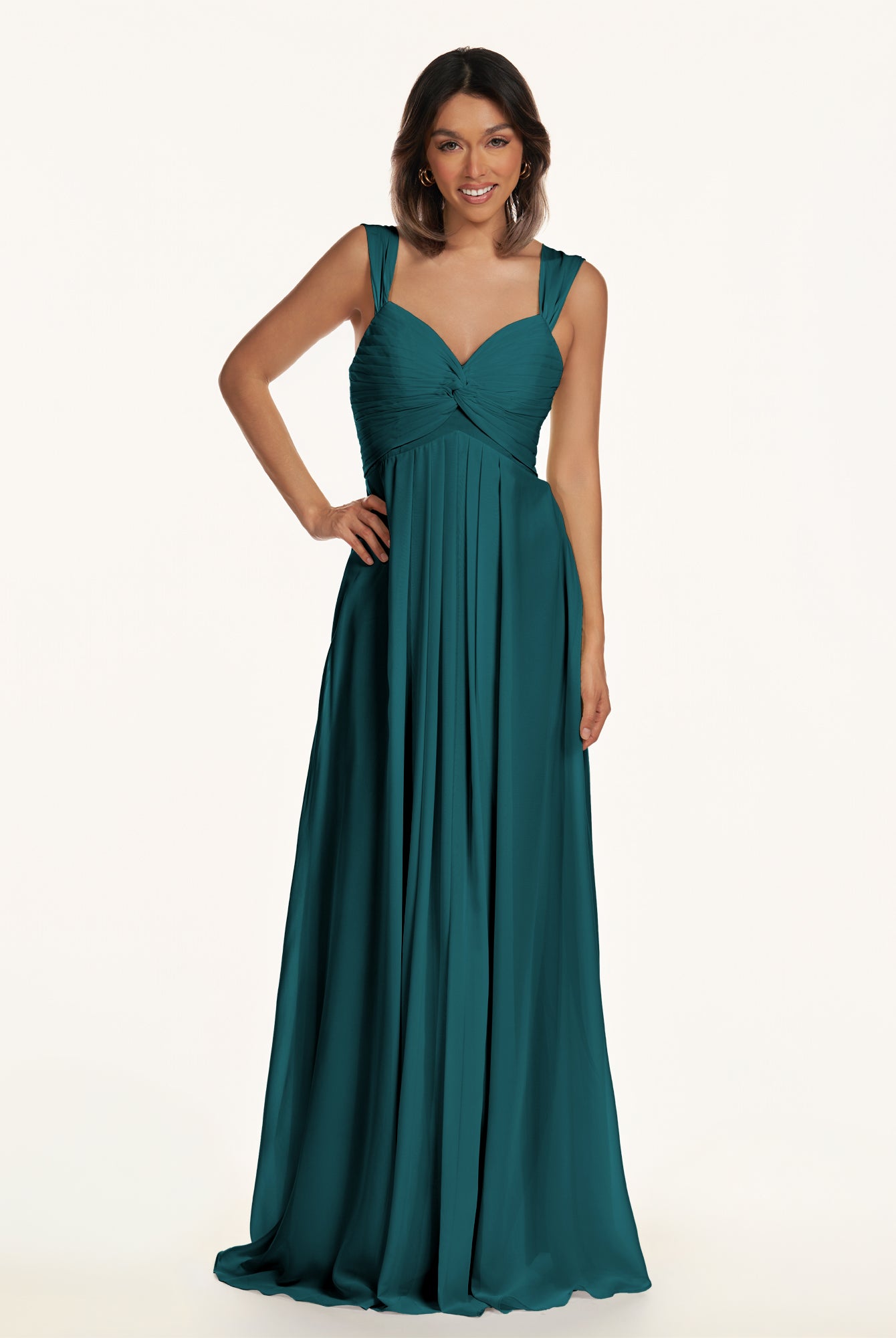 KissDress-Breona Pine A Line Chiffon Off the Shoulder Twisted Long Bridesmaid Dress