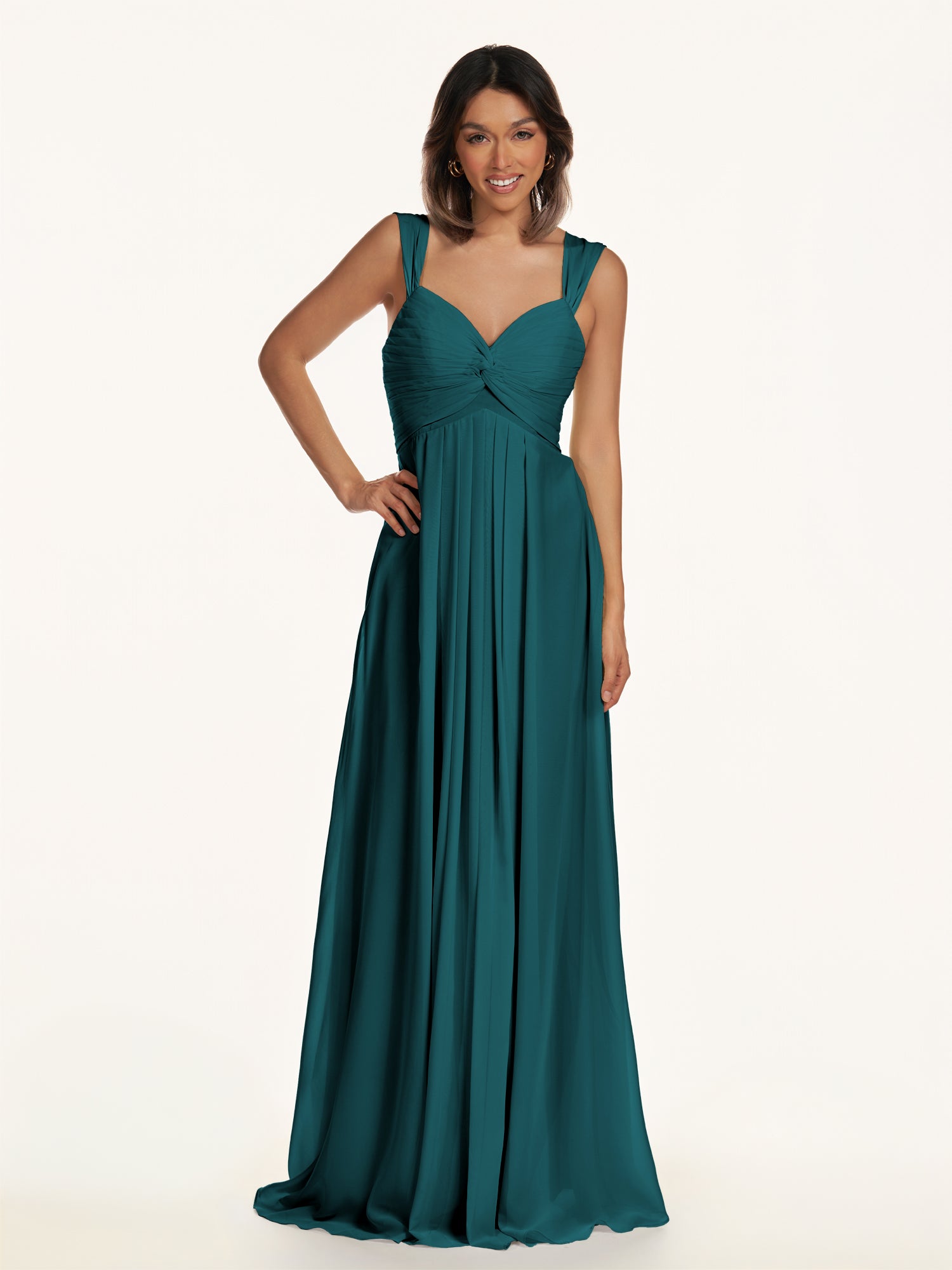 KissDress-Breona Pine A Line Chiffon Off the Shoulder Twisted Long Bridesmaid Dress