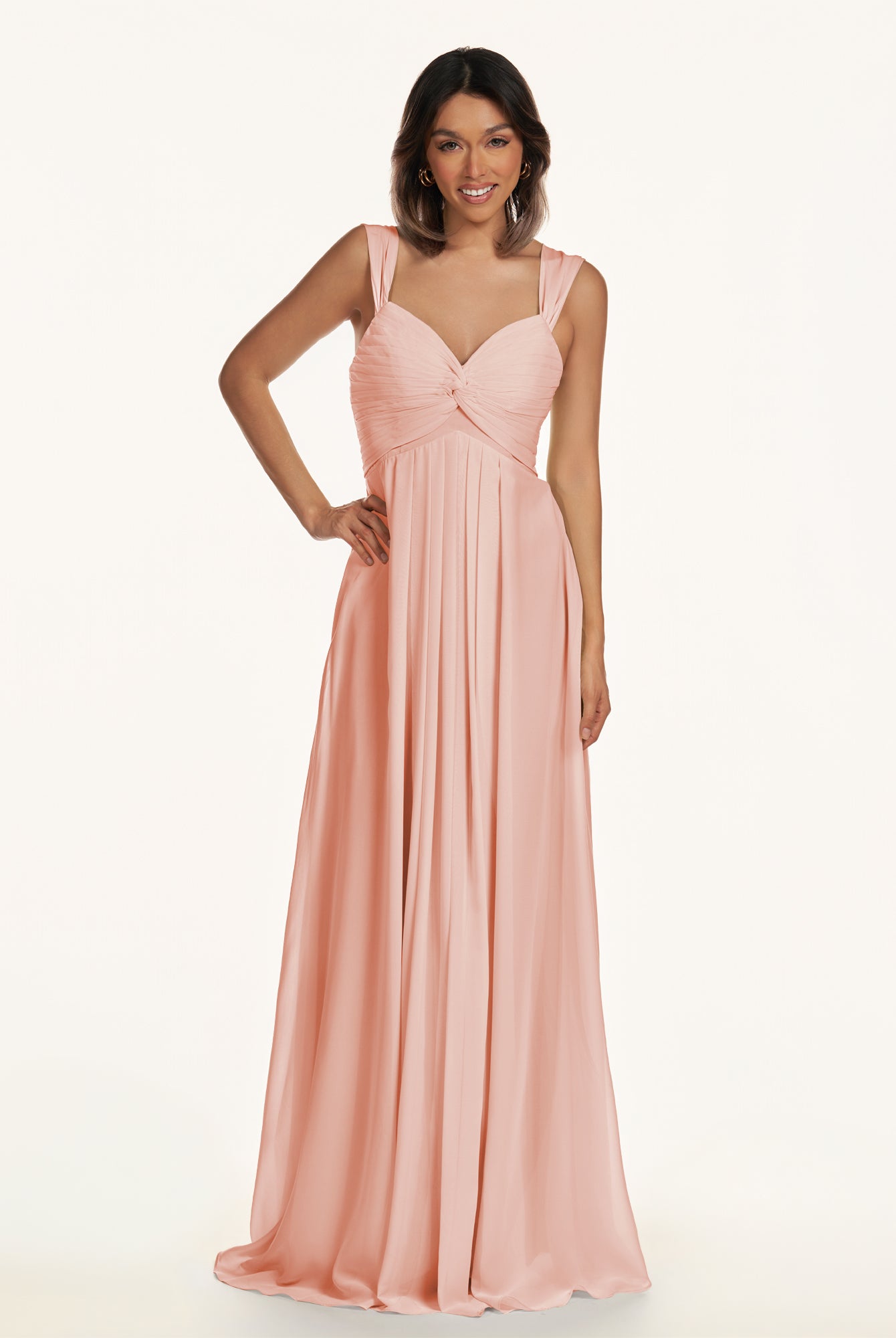KissDress-Breona Rose Petal A Line Chiffon Off the Shoulder Twisted Long Bridesmaid Dress